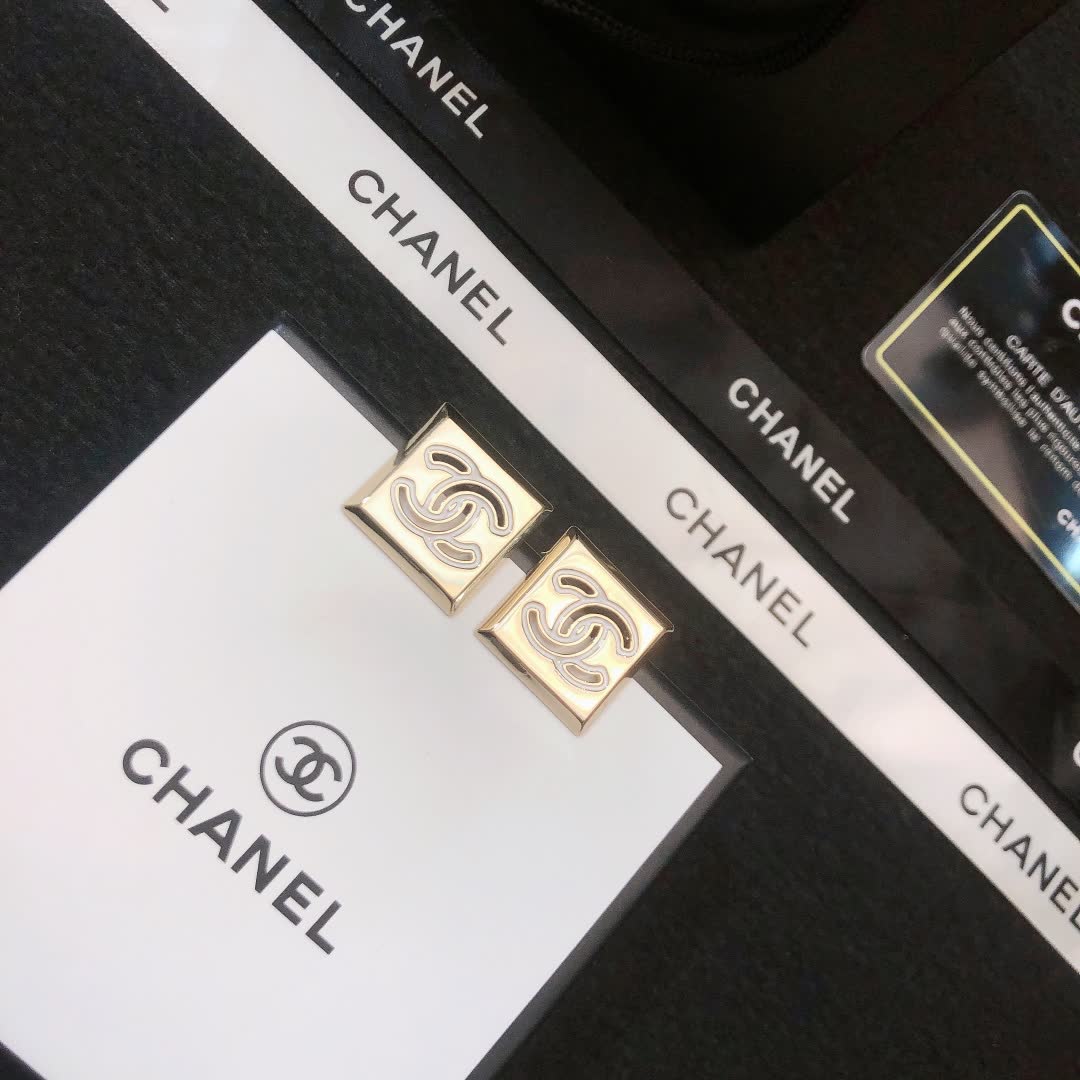 Chanel CC Logo Square Stud Earrings