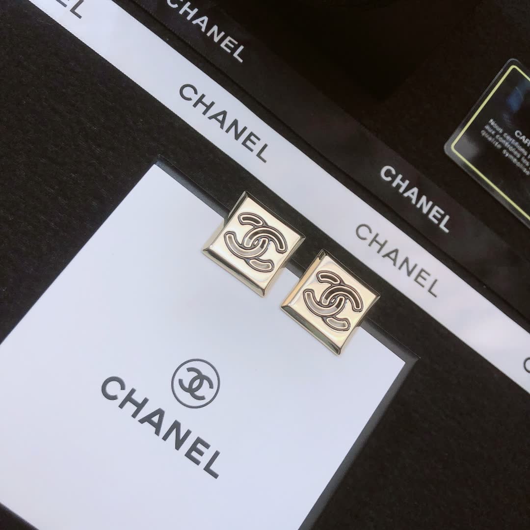 Chanel CC Logo Square Stud Earrings