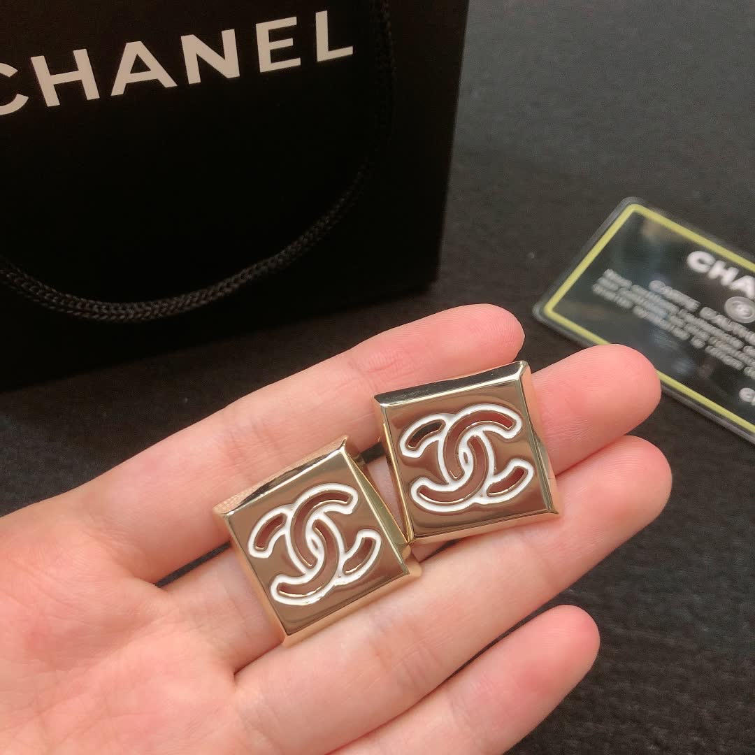 Chanel CC Logo Square Stud Earrings
