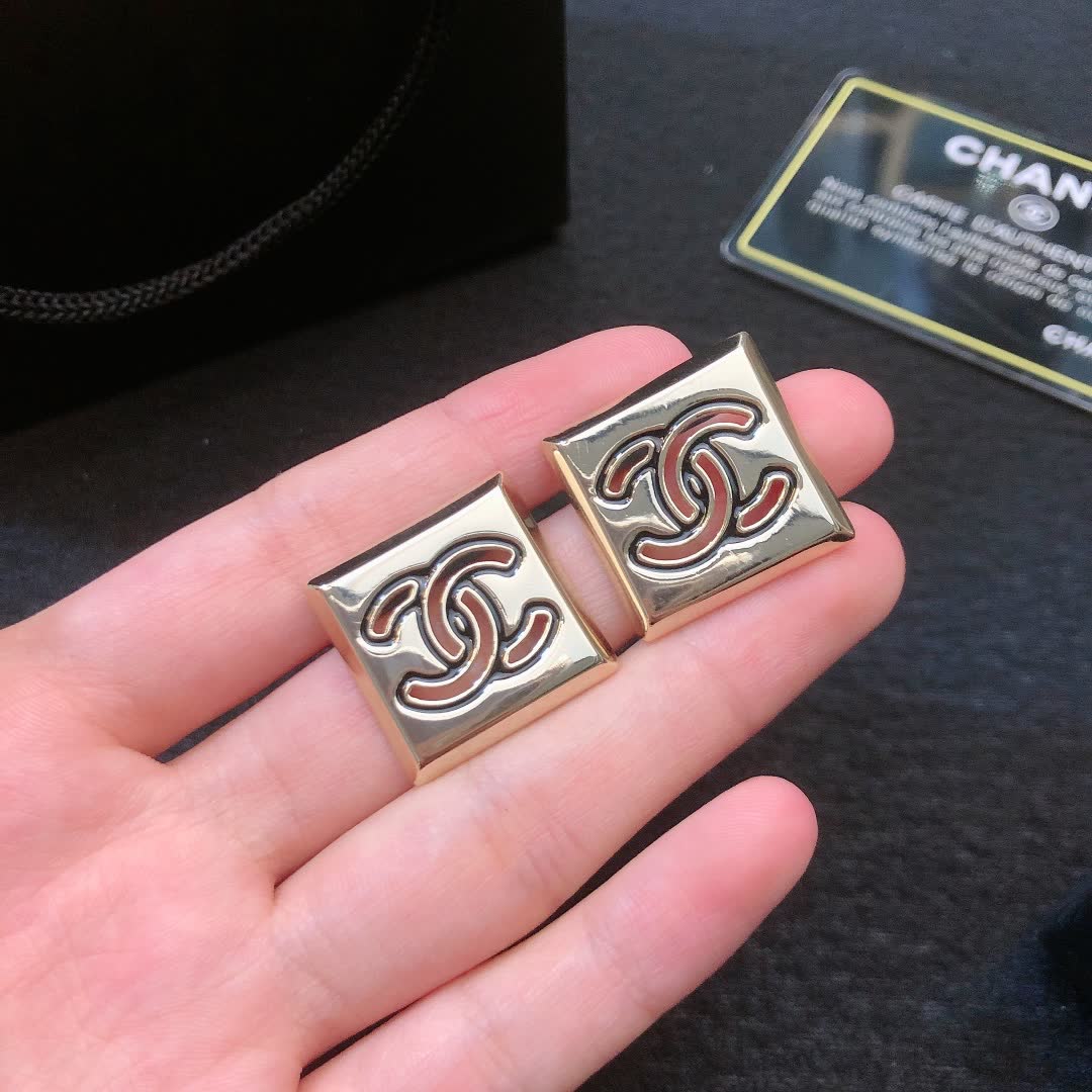 Chanel CC Logo Square Stud Earrings