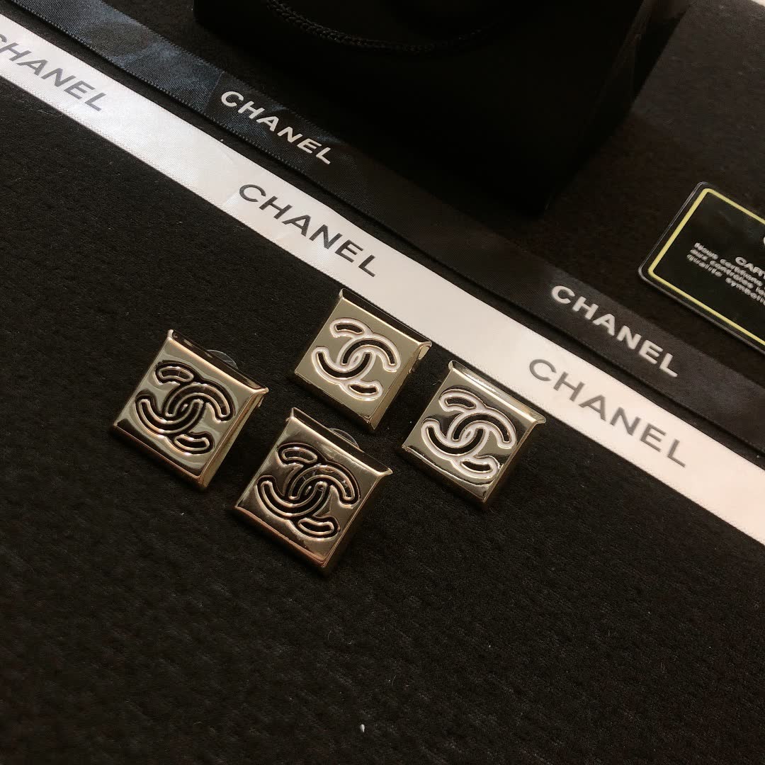 Chanel CC Logo Square Stud Earrings