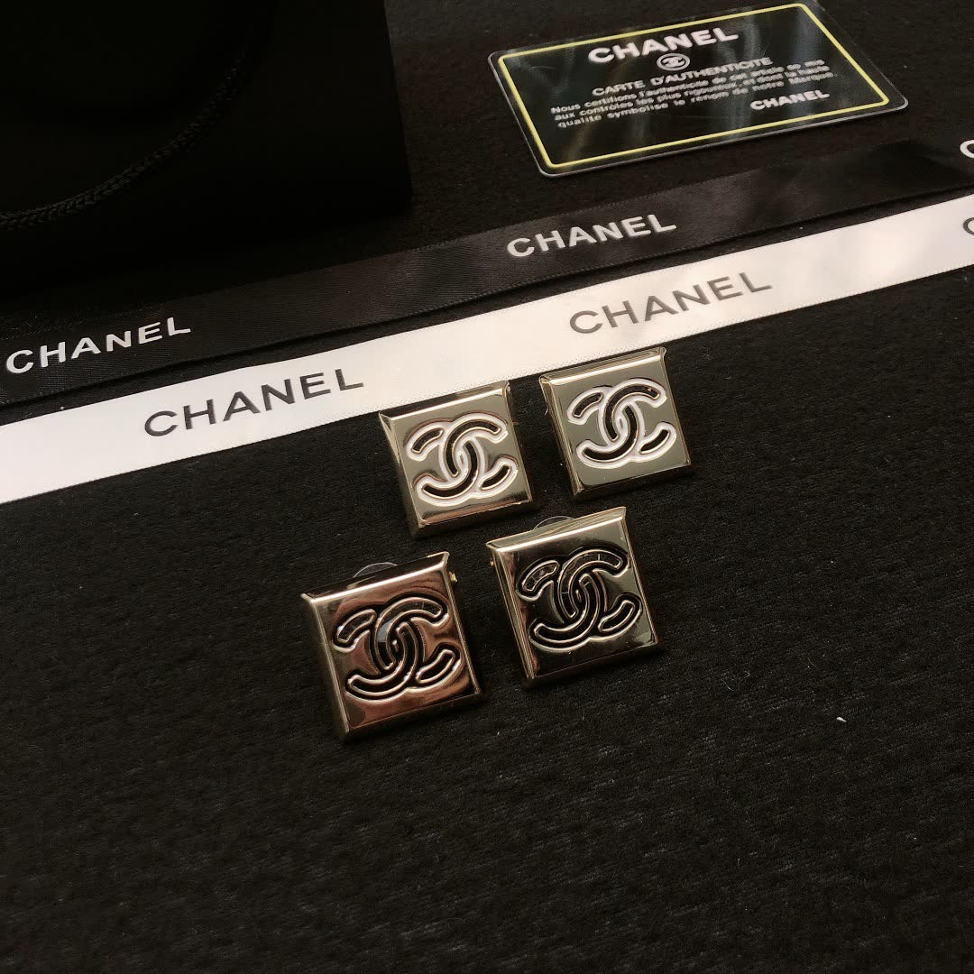 Chanel CC Logo Square Stud Earrings