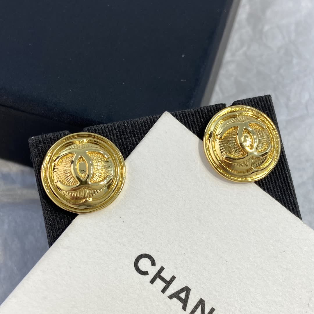 Chanel CC Logo Gold Tone Stud Earrings