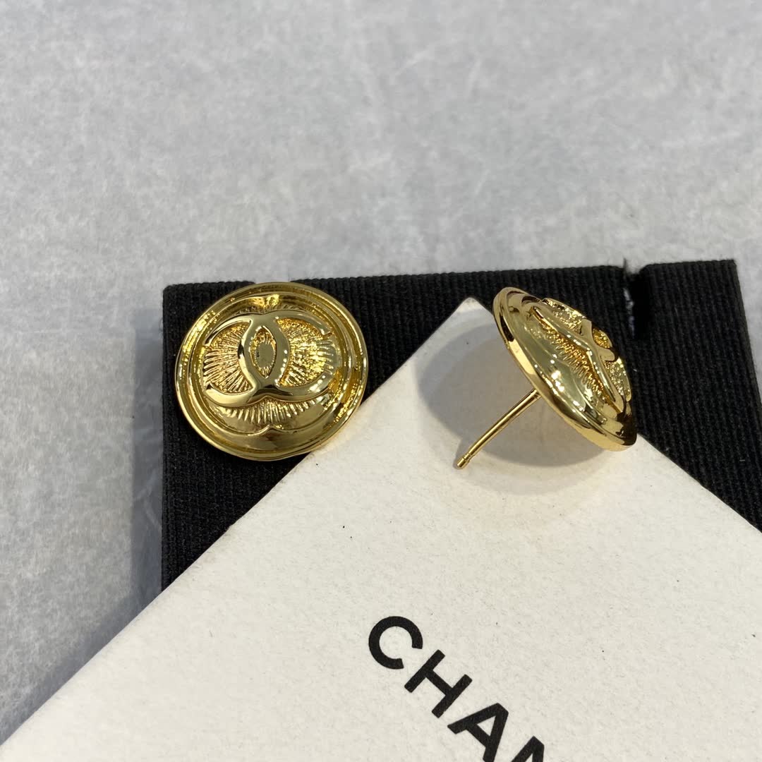 Chanel CC Logo Gold Tone Stud Earrings