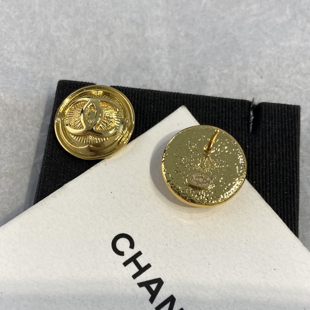 Chanel CC Logo Gold Tone Stud Earrings