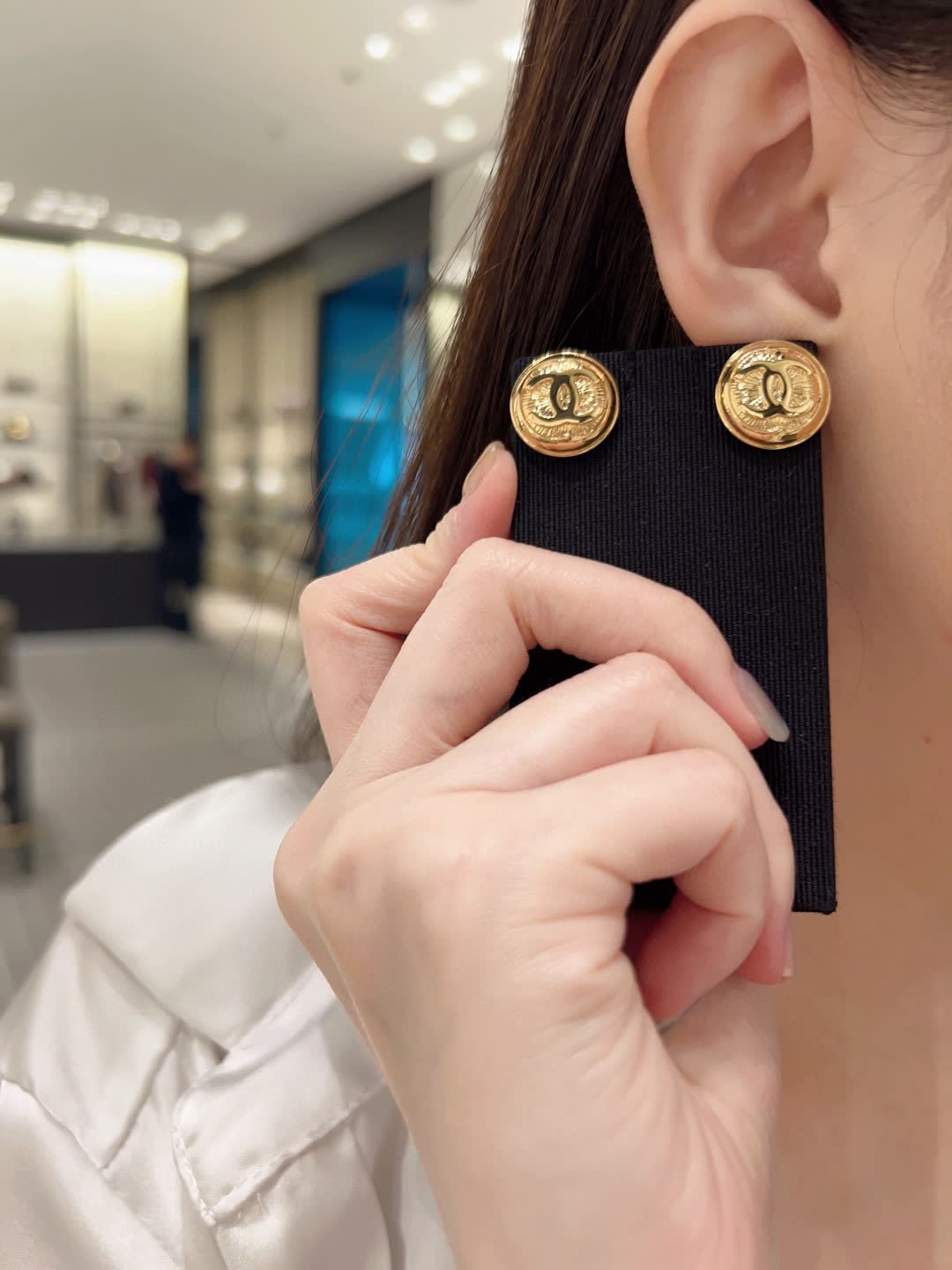 Chanel CC Logo Gold Tone Stud Earrings