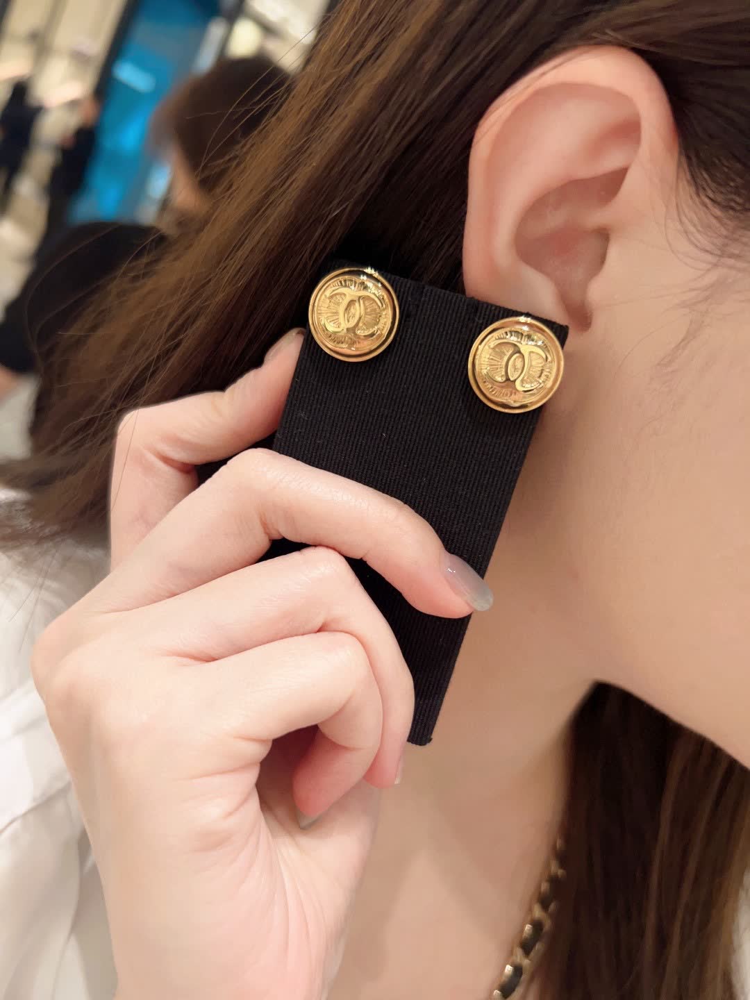 Chanel CC Logo Gold Tone Stud Earrings