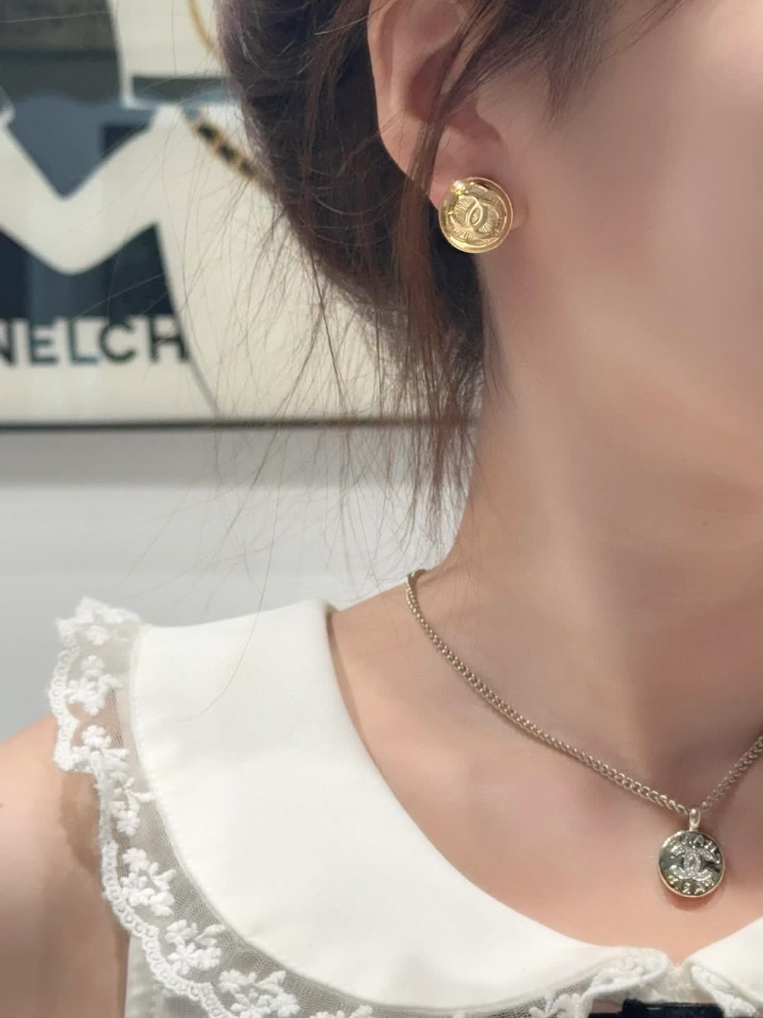 Chanel CC Logo Gold Tone Stud Earrings
