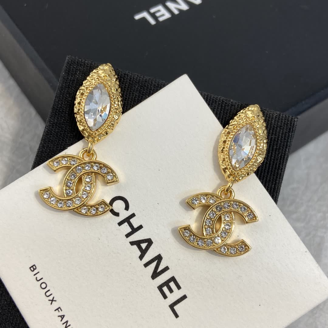 Chanel CC Crystal Drop Earrings