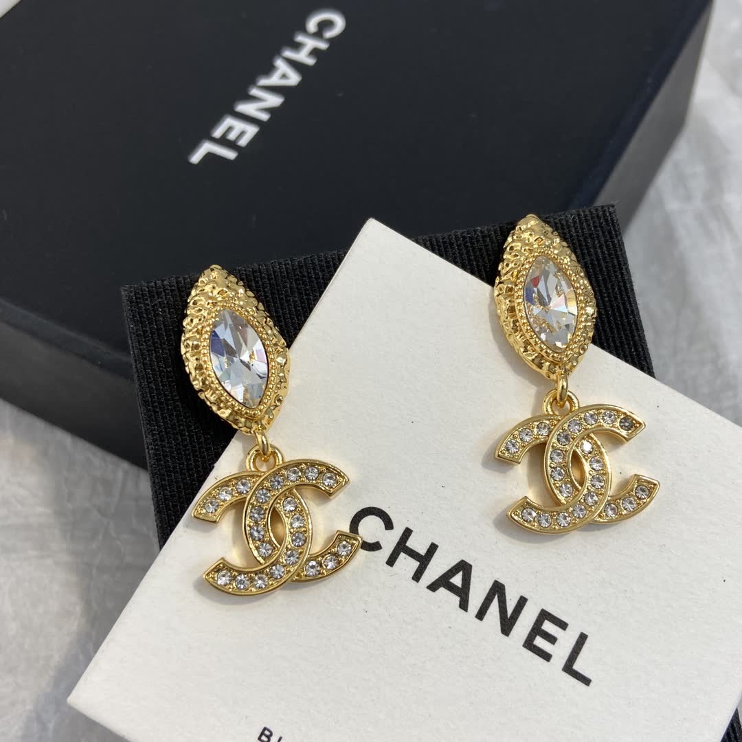 Chanel CC Crystal Drop Earrings