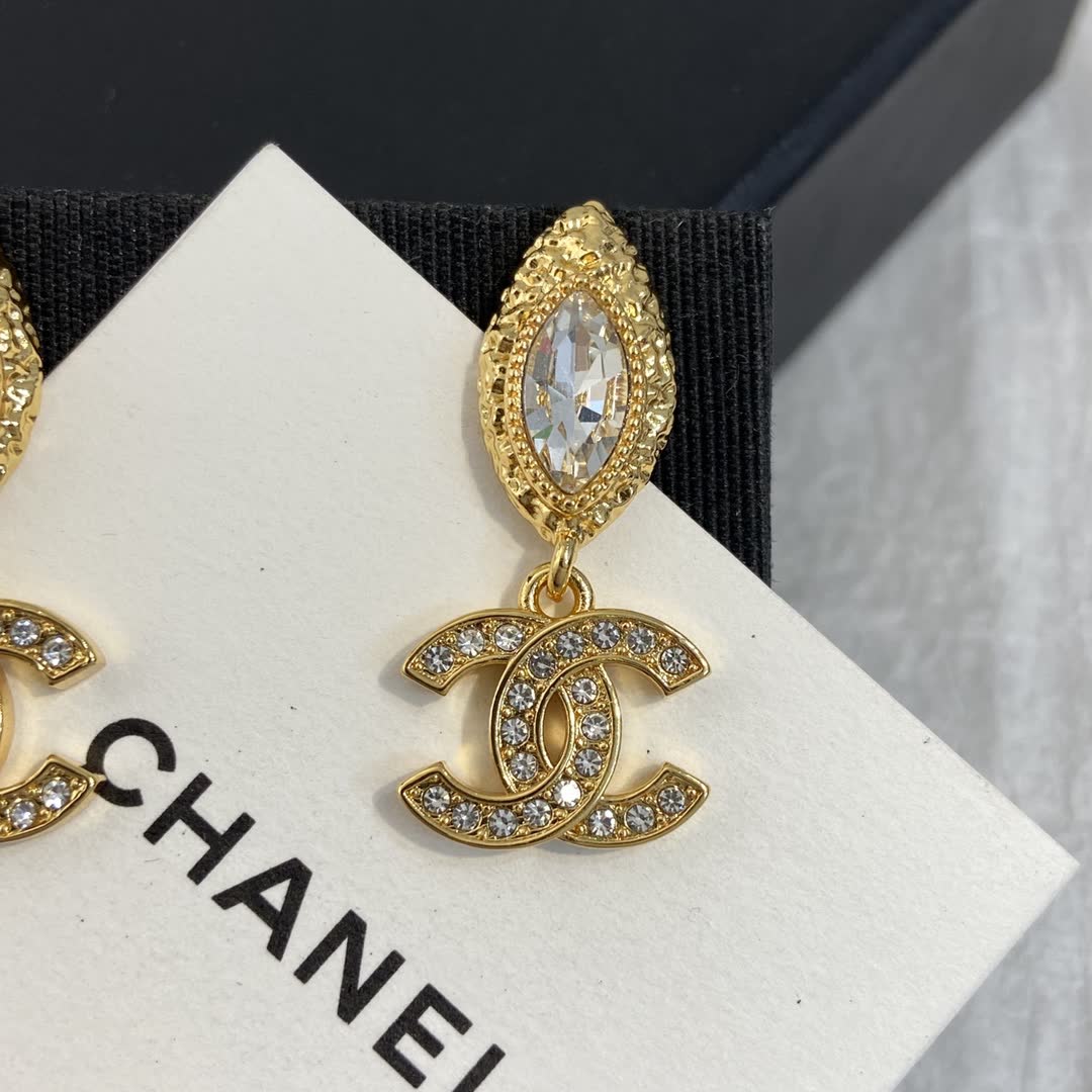 Chanel CC Crystal Drop Earrings