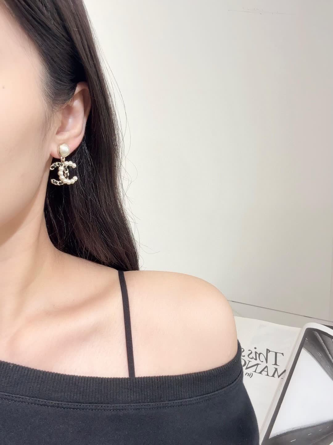 Chanel CC Logo Pearl Earrings