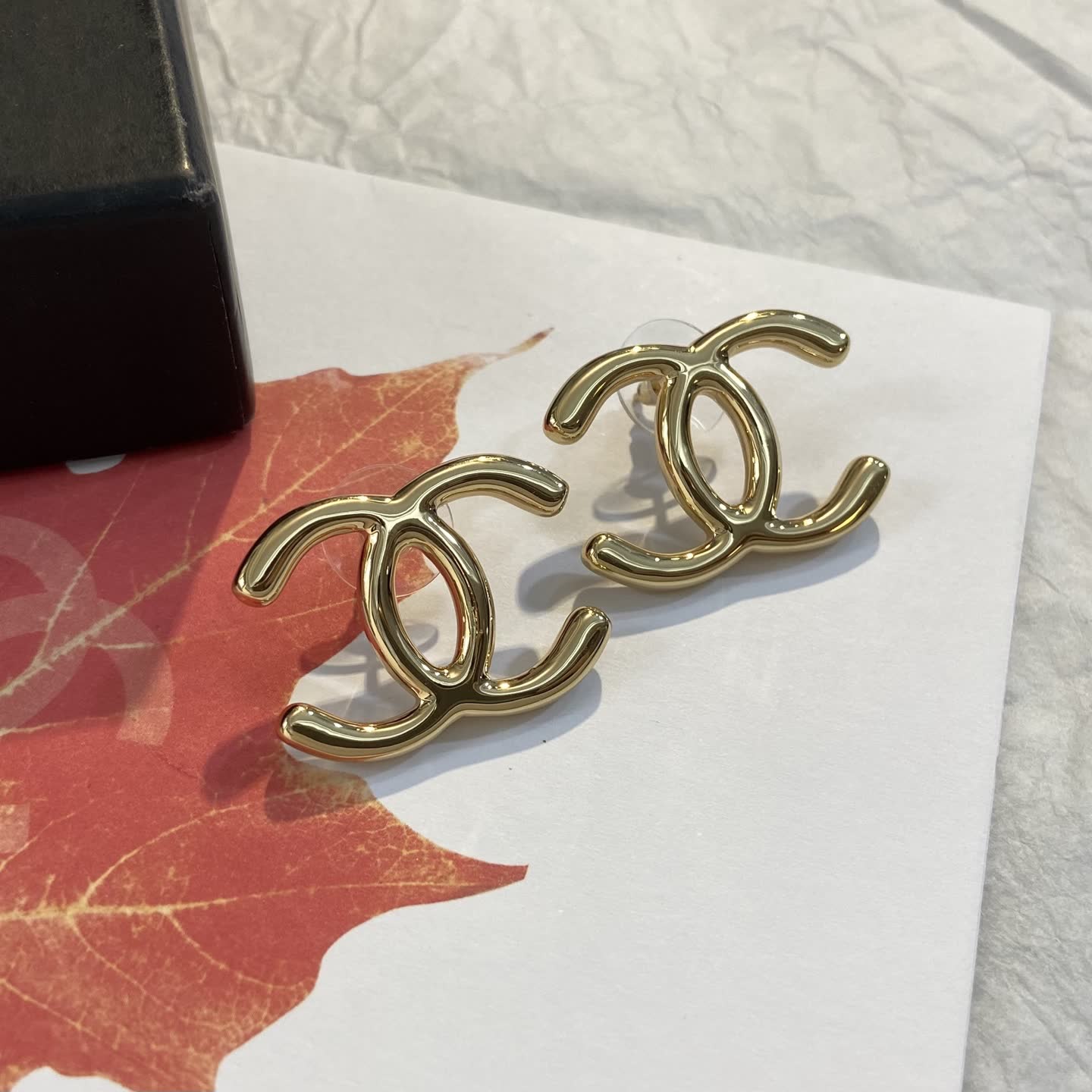Chanel CC Logo Gold Tone Stud Earrings