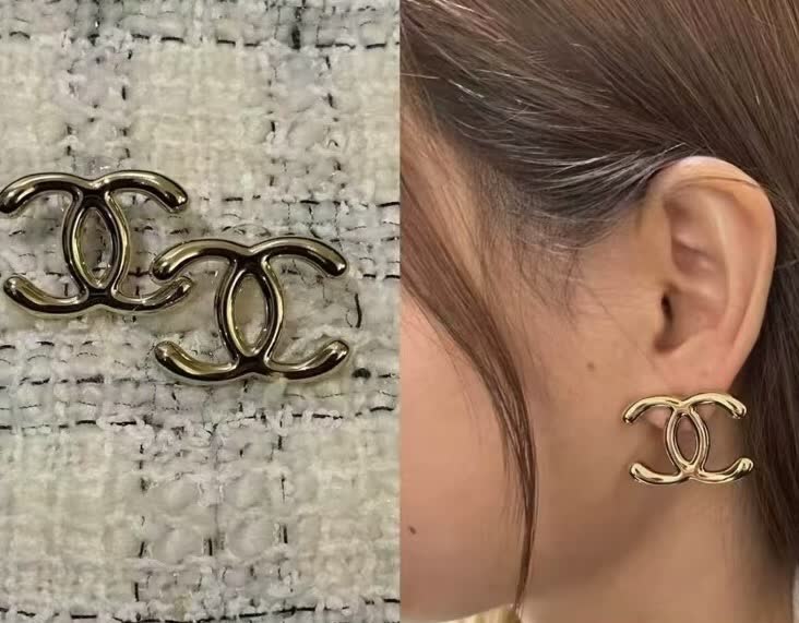 Chanel CC Logo Gold Tone Stud Earrings