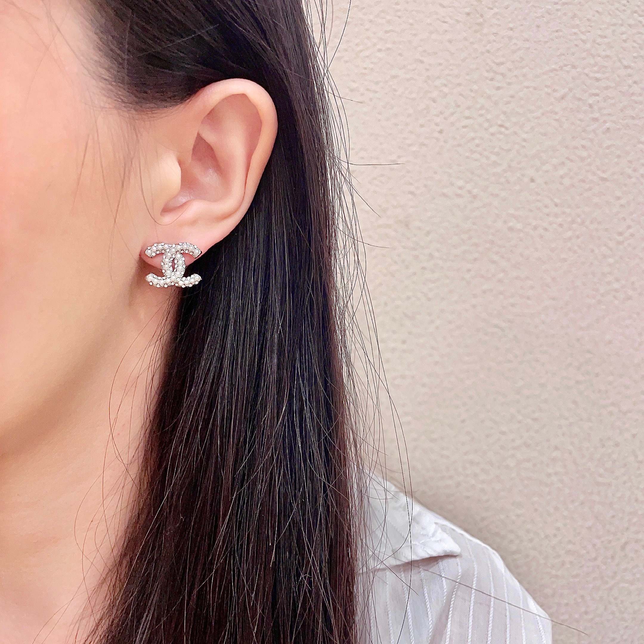Chanel CC Logo Crystal Stud Earrings