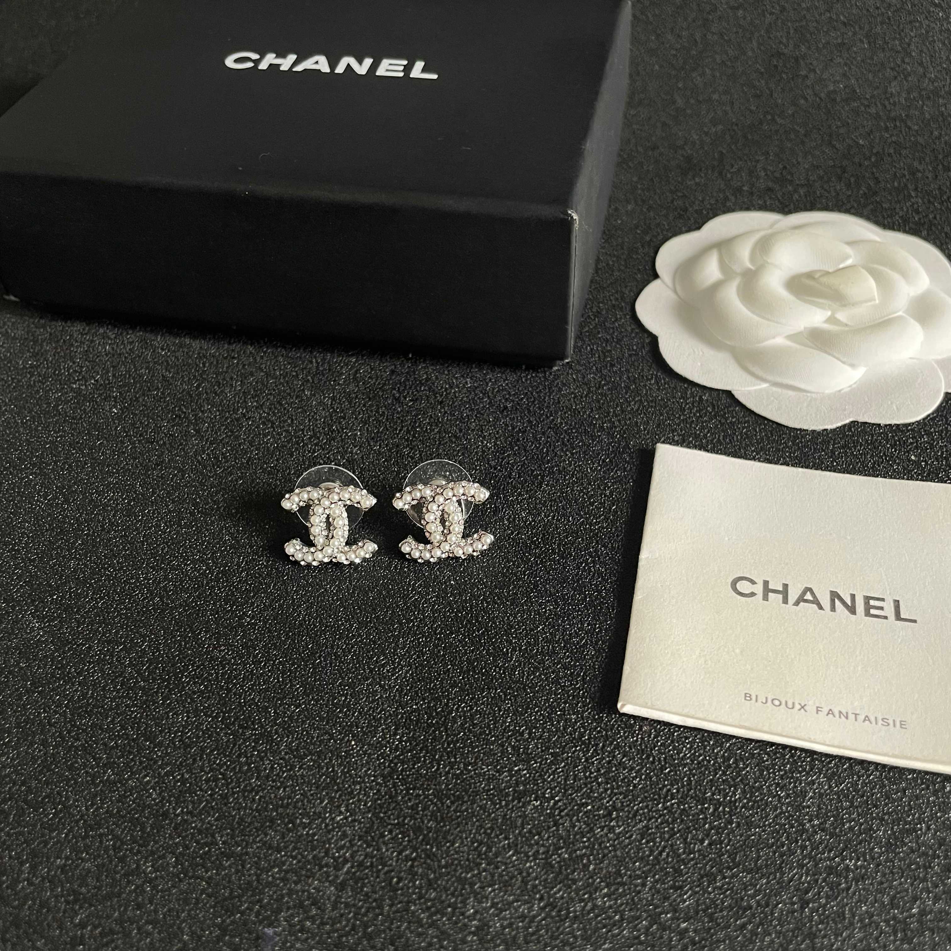 Chanel CC Logo Crystal Stud Earrings