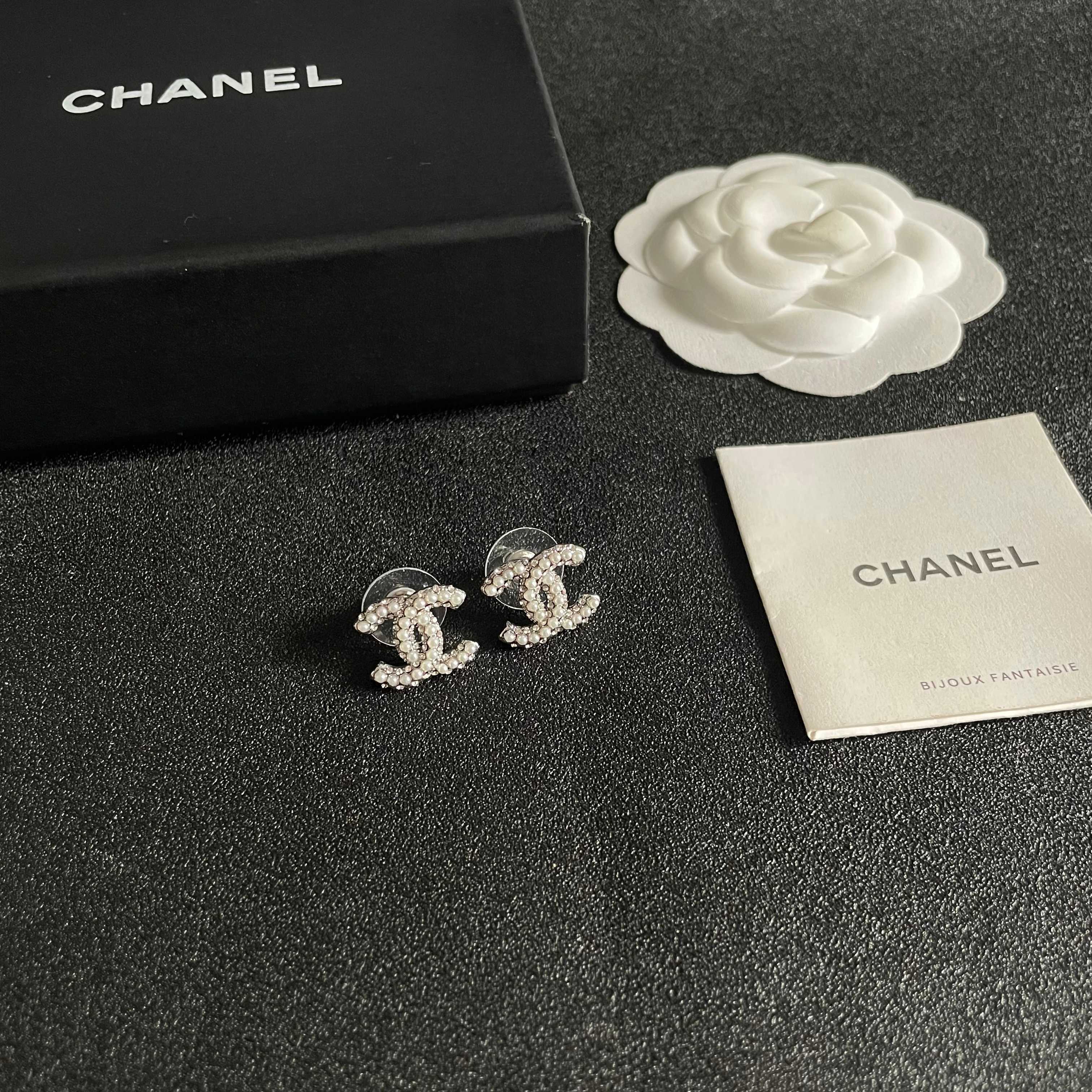 Chanel CC Logo Crystal Stud Earrings
