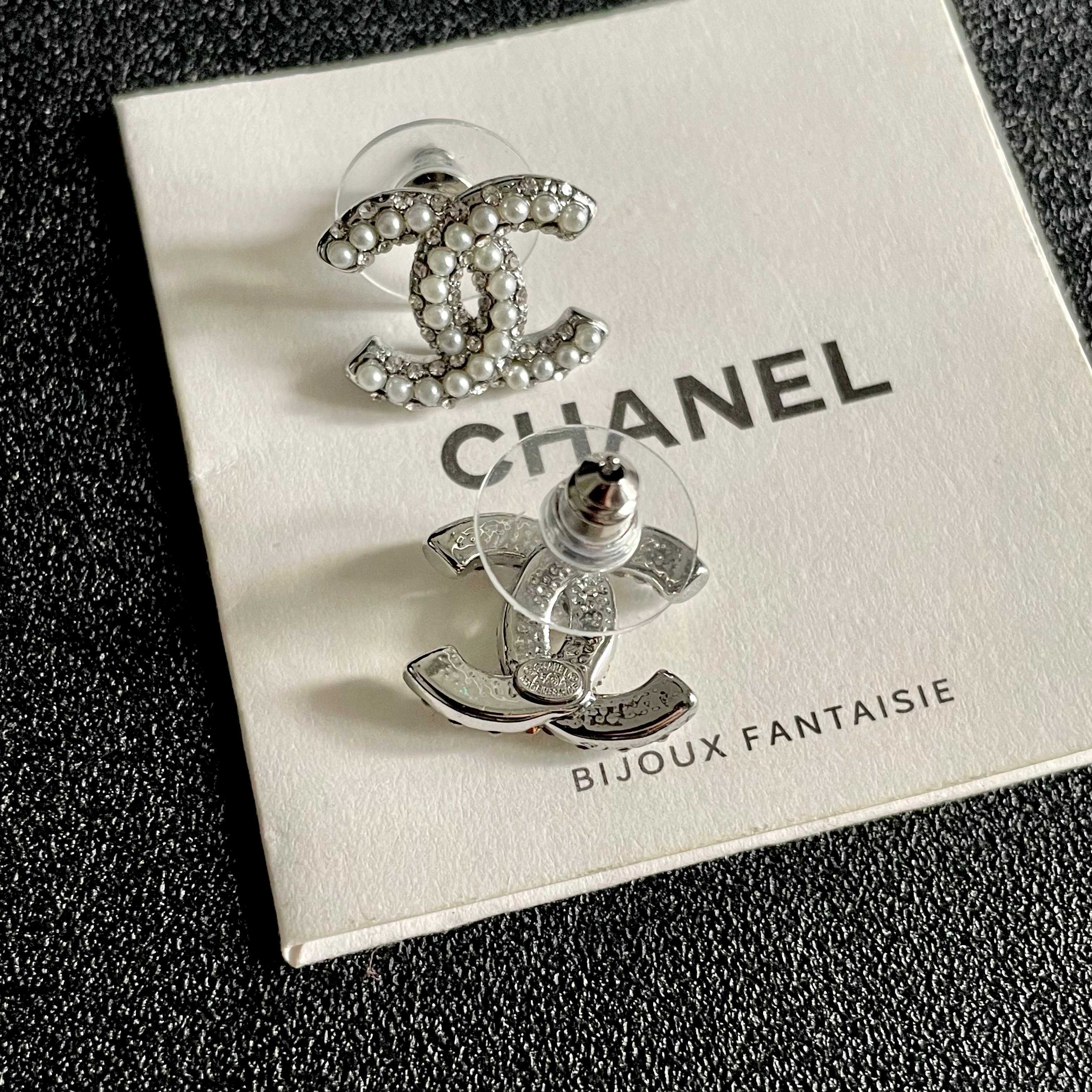 Chanel CC Logo Crystal Stud Earrings