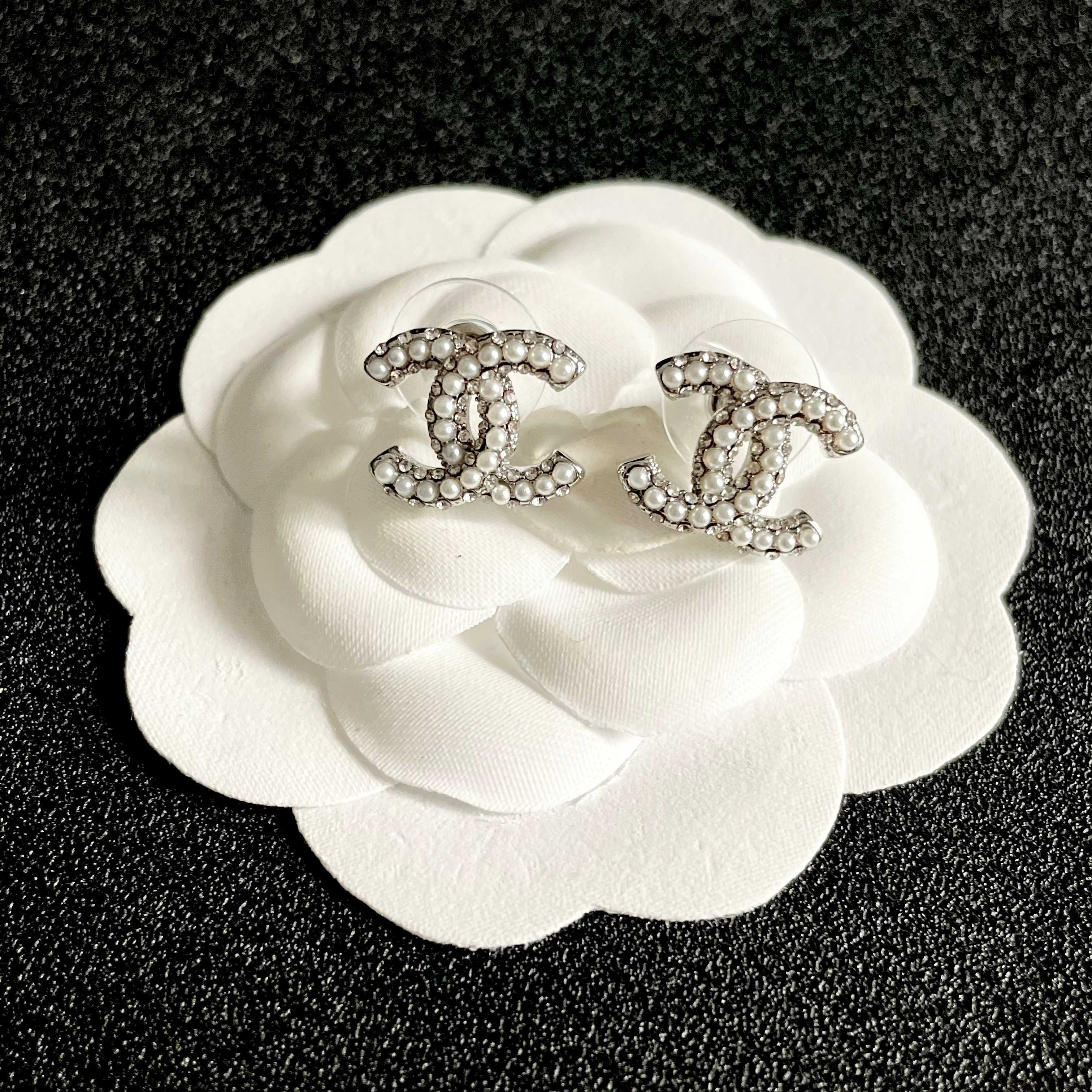 Chanel CC Logo Crystal Stud Earrings