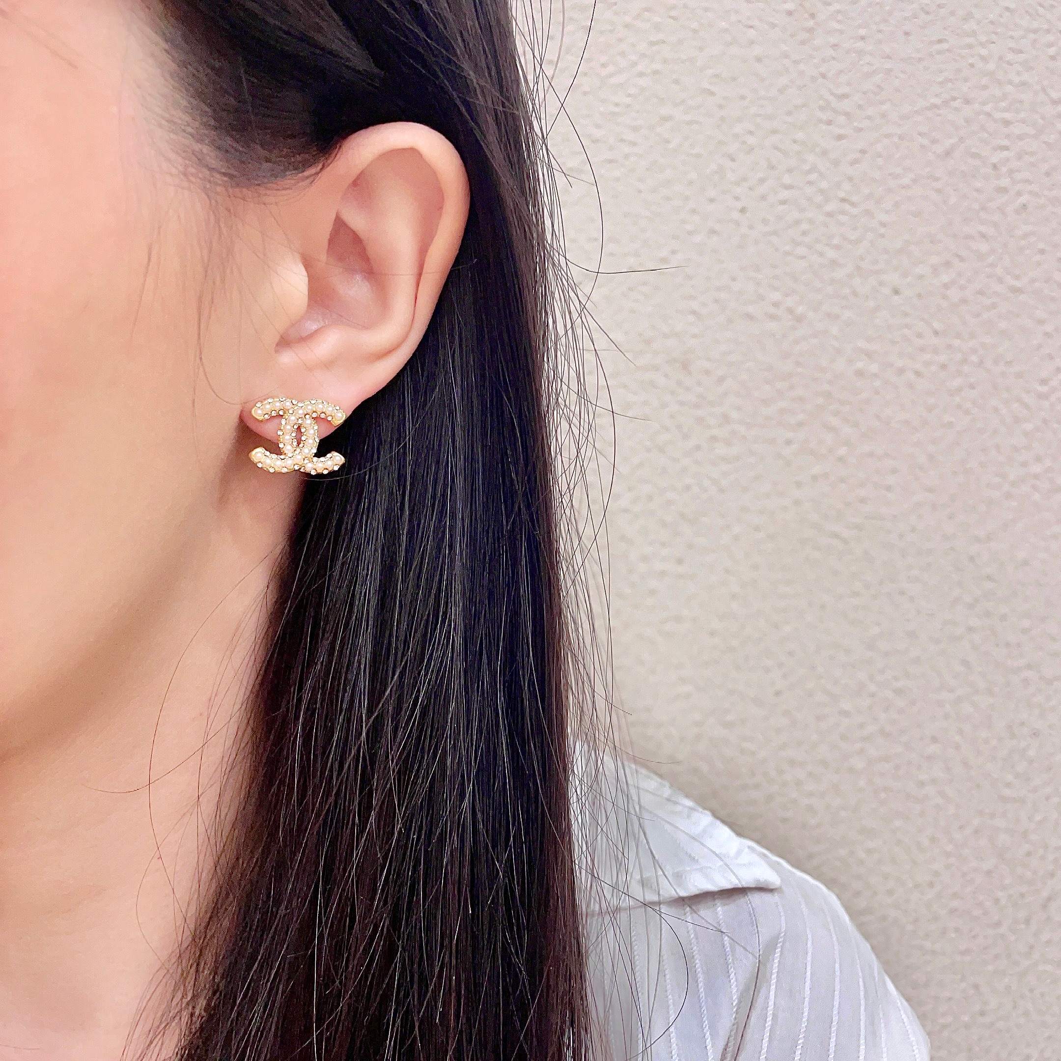 Chanel CC Logo Stud Earrings