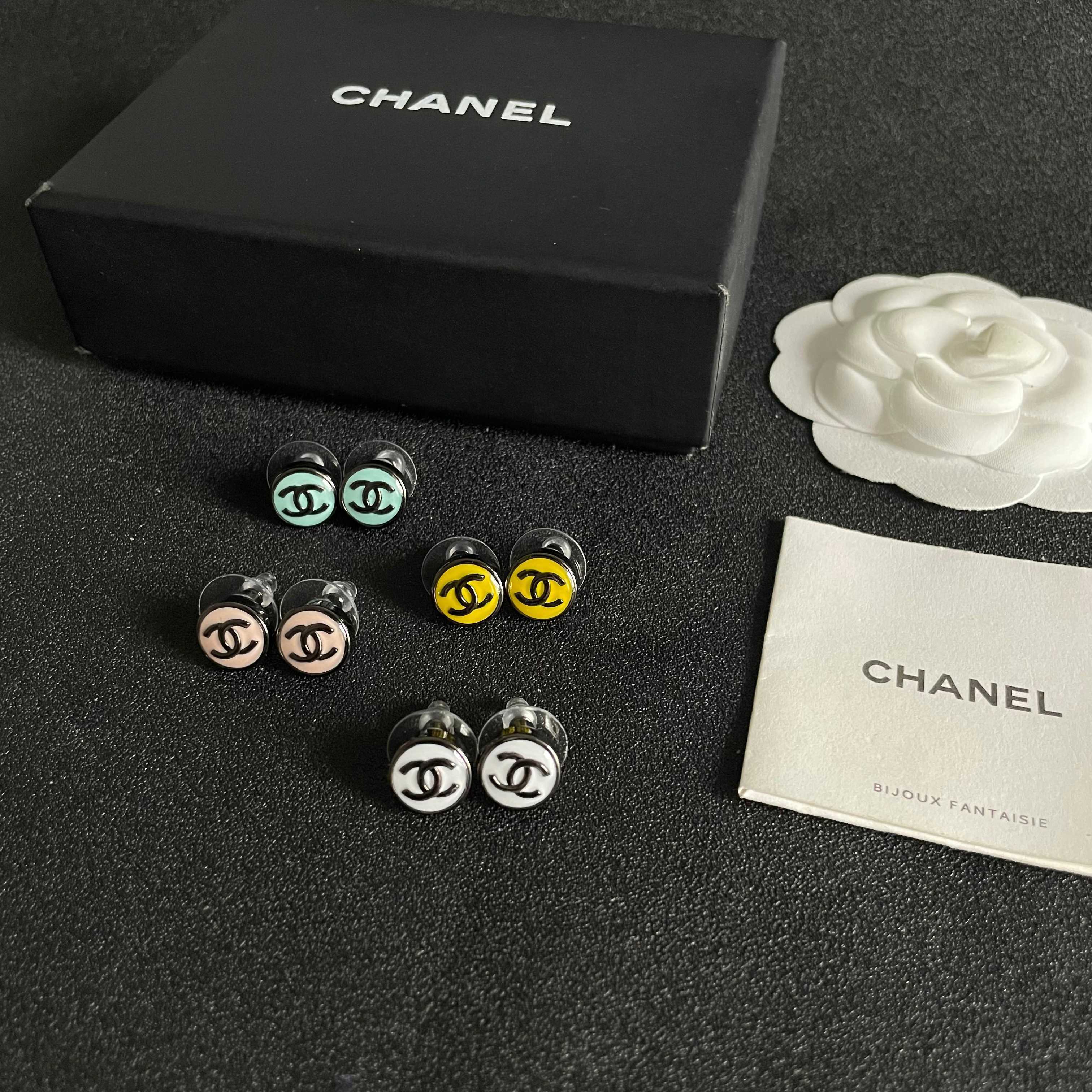 Chanel Yellow Logo Stud Earrings
