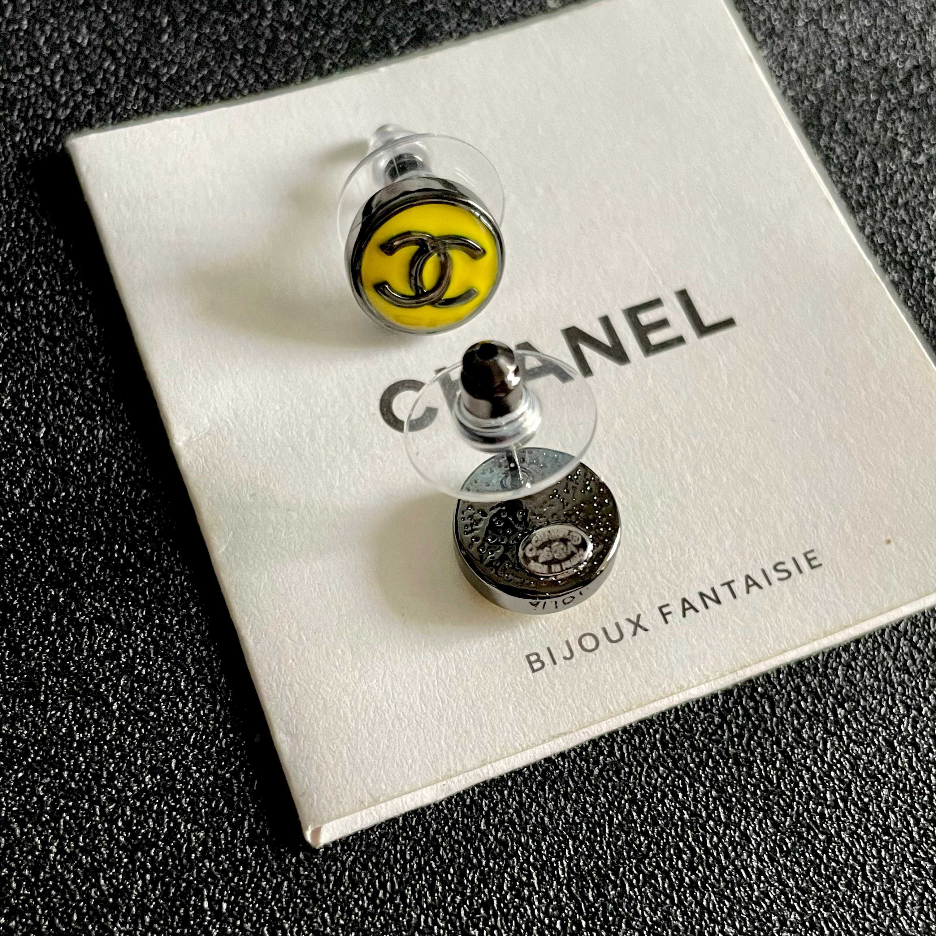 Chanel Yellow Logo Stud Earrings