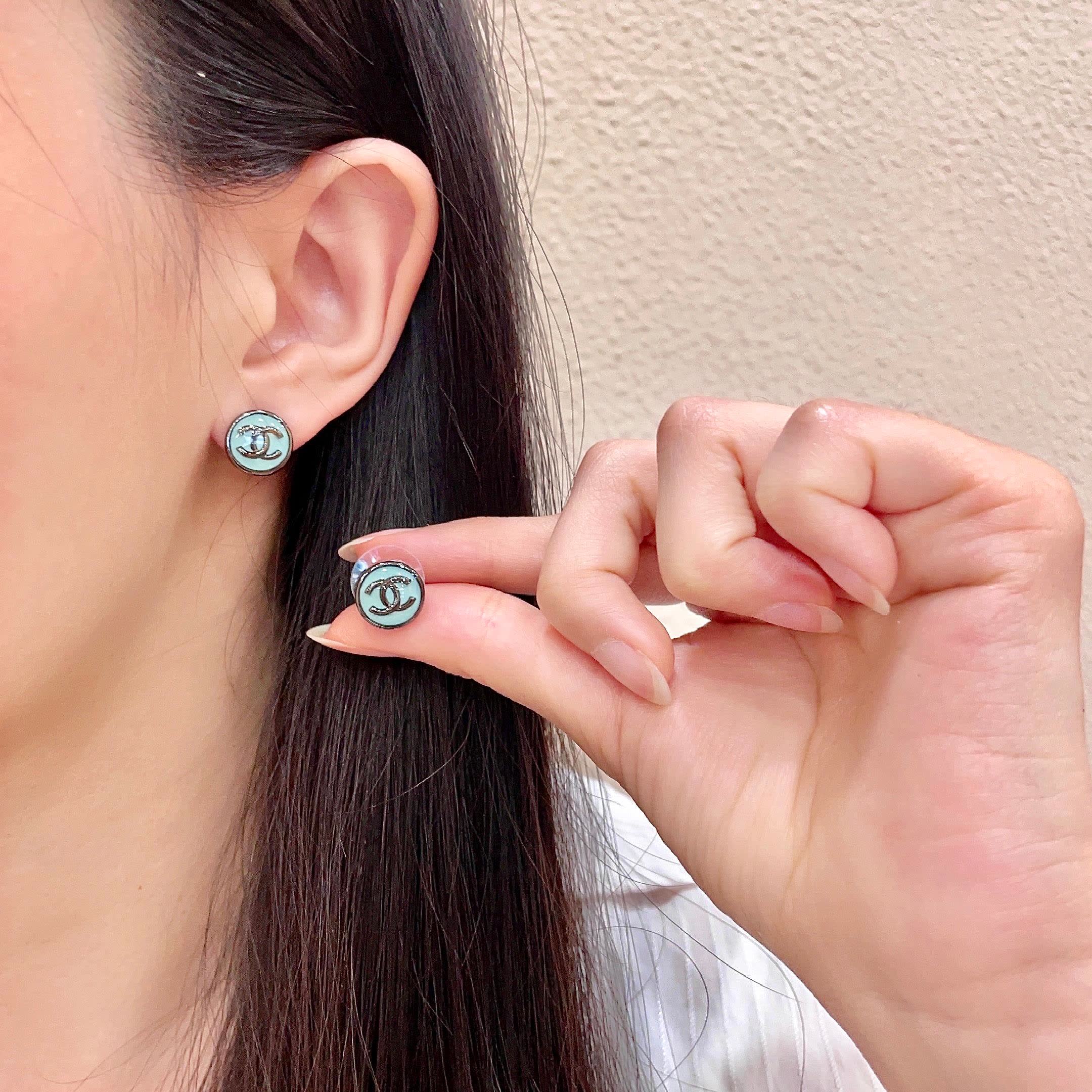 Chanel CC Logo Stud Earrings Chanel CC Logo Stud Earrings