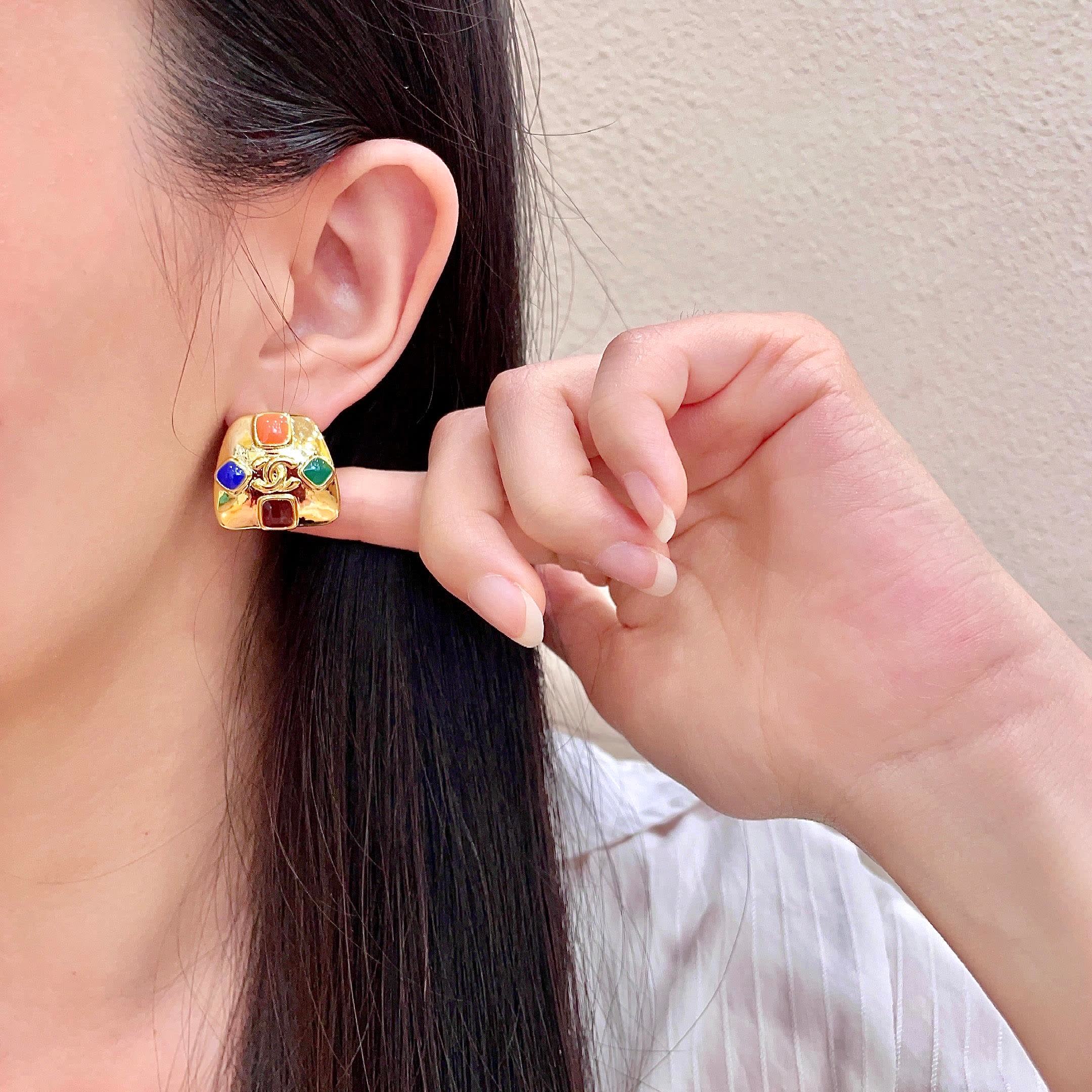 Chanel Multicolored Stone Earrings