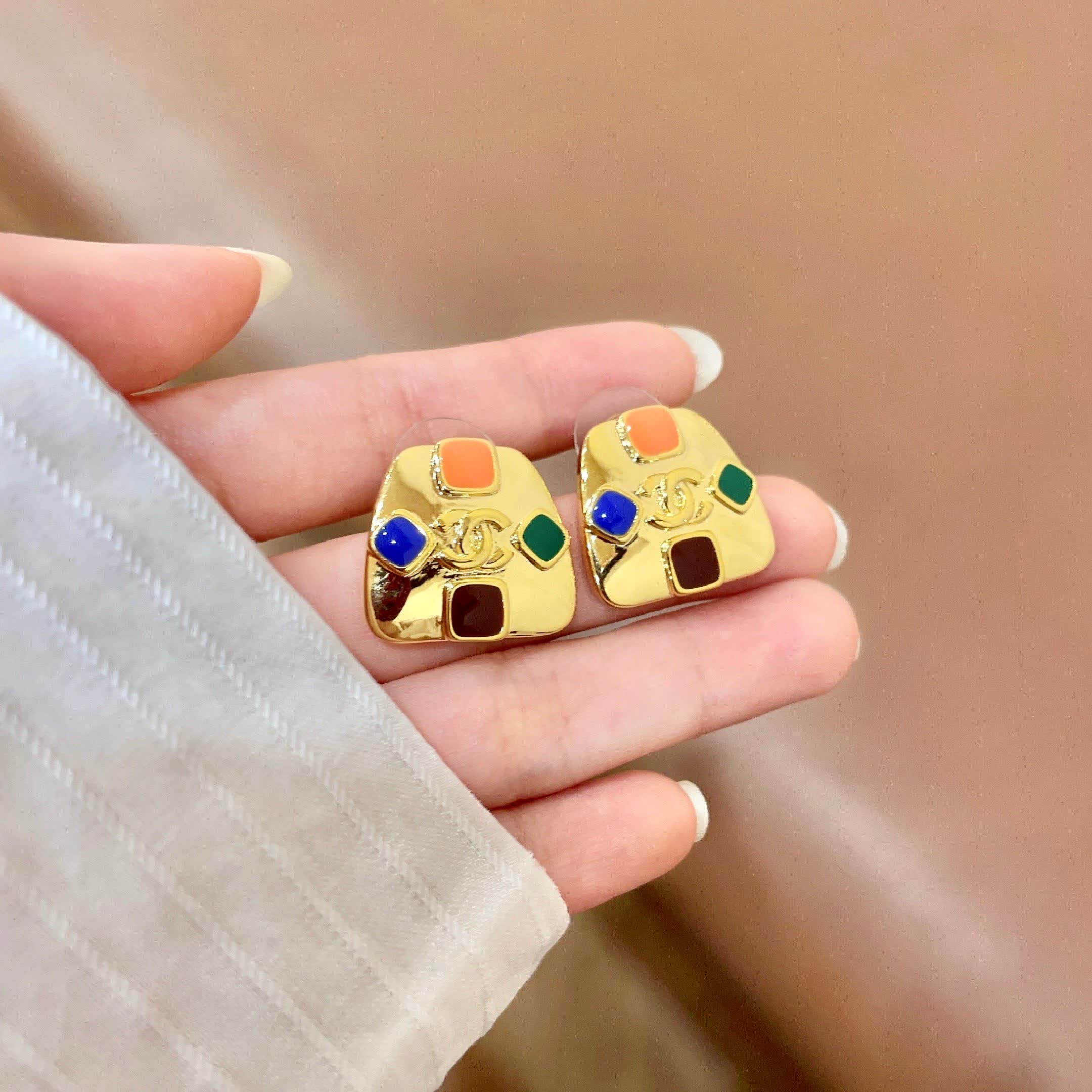 Chanel Multicolored Stone Earrings
