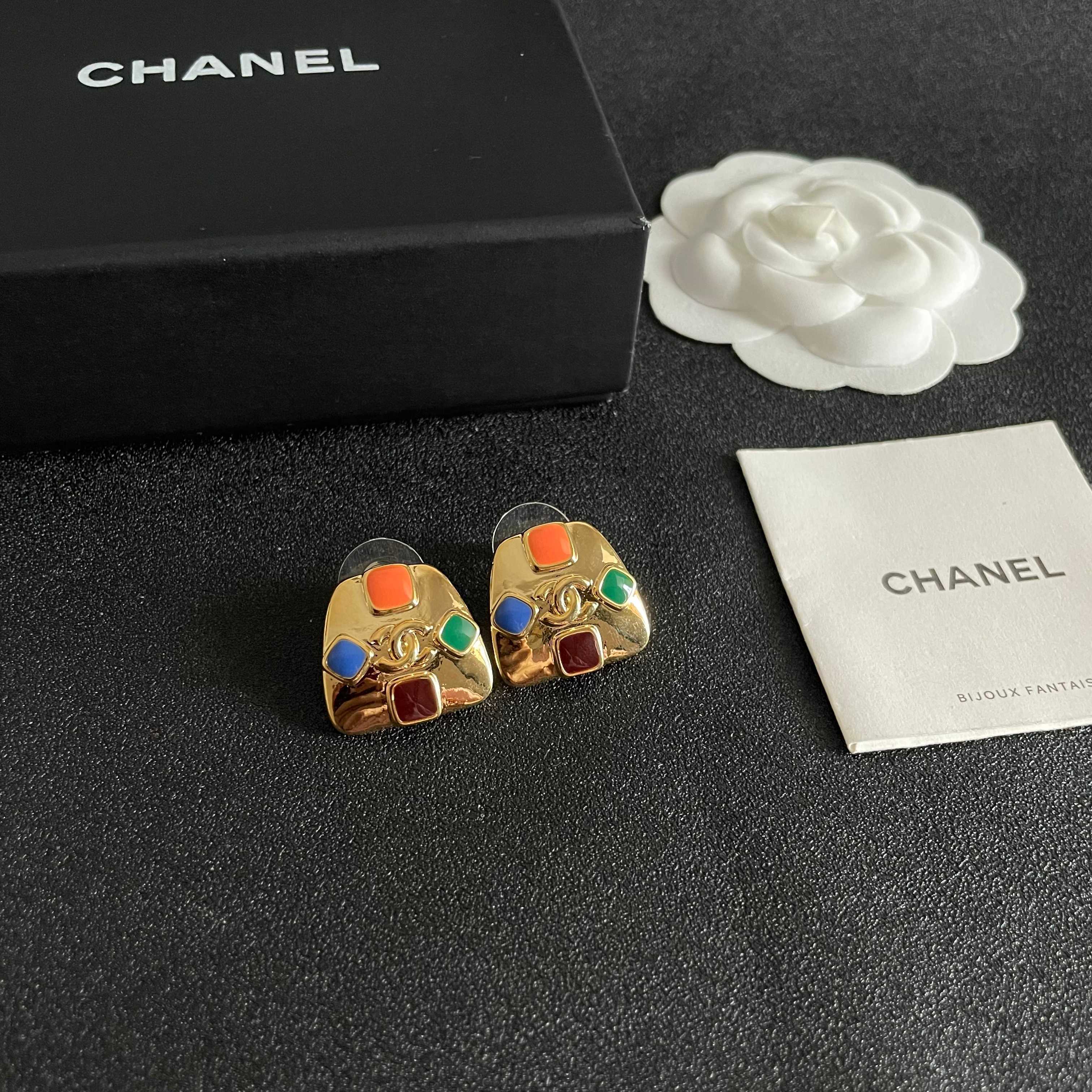 Chanel Multicolored Stone Earrings