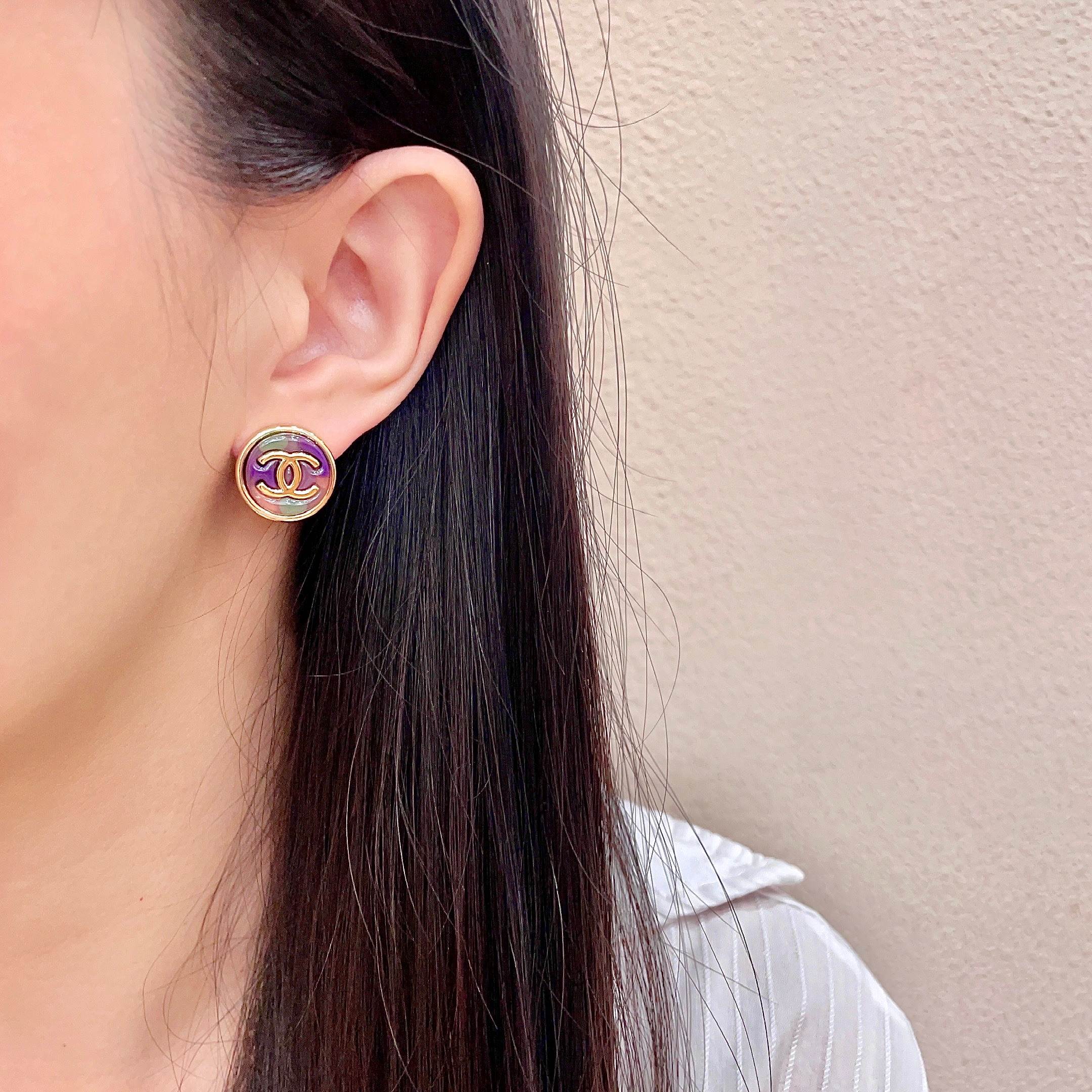 Chanel CC Logo Iridescent Stud Earrings