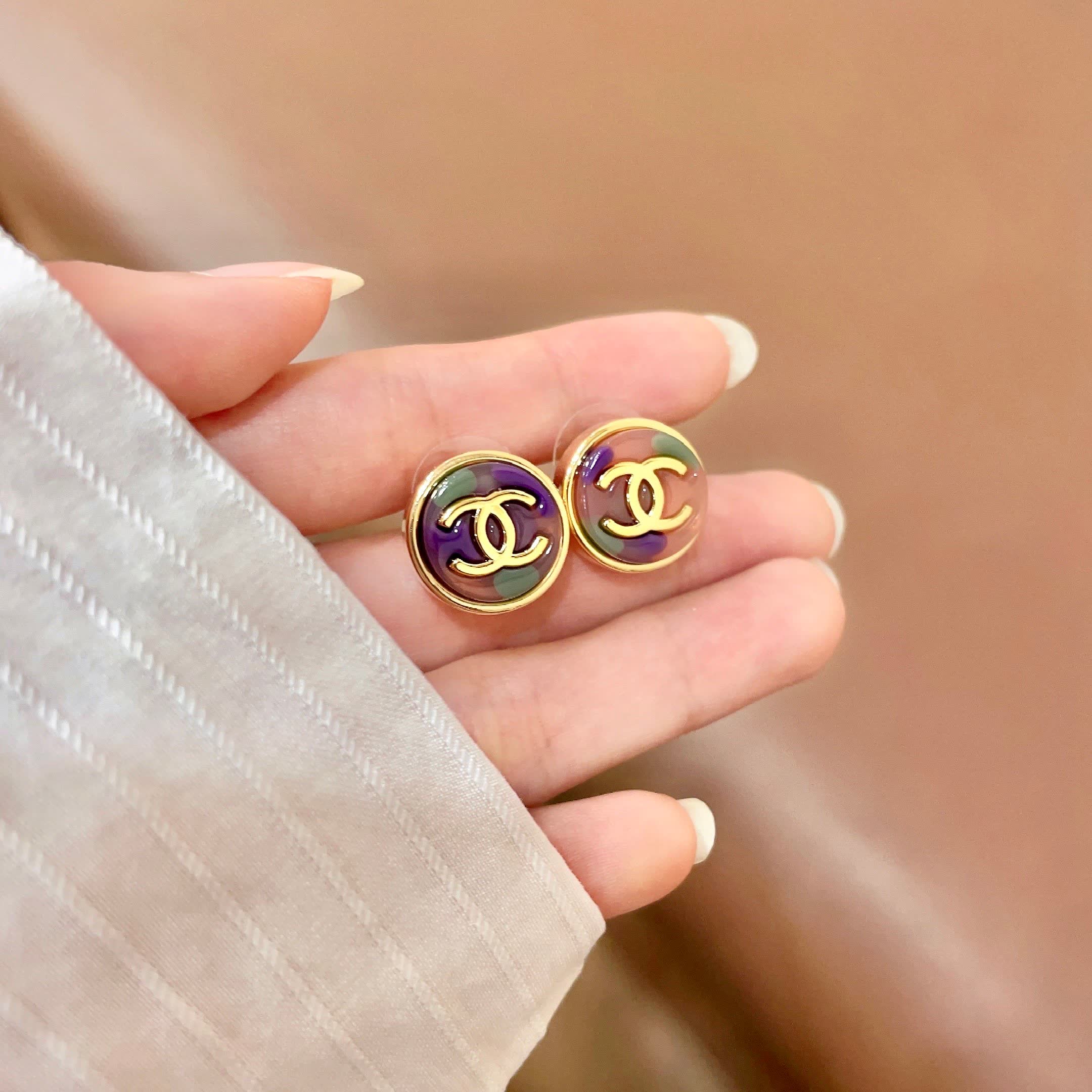 Chanel CC Logo Iridescent Stud Earrings