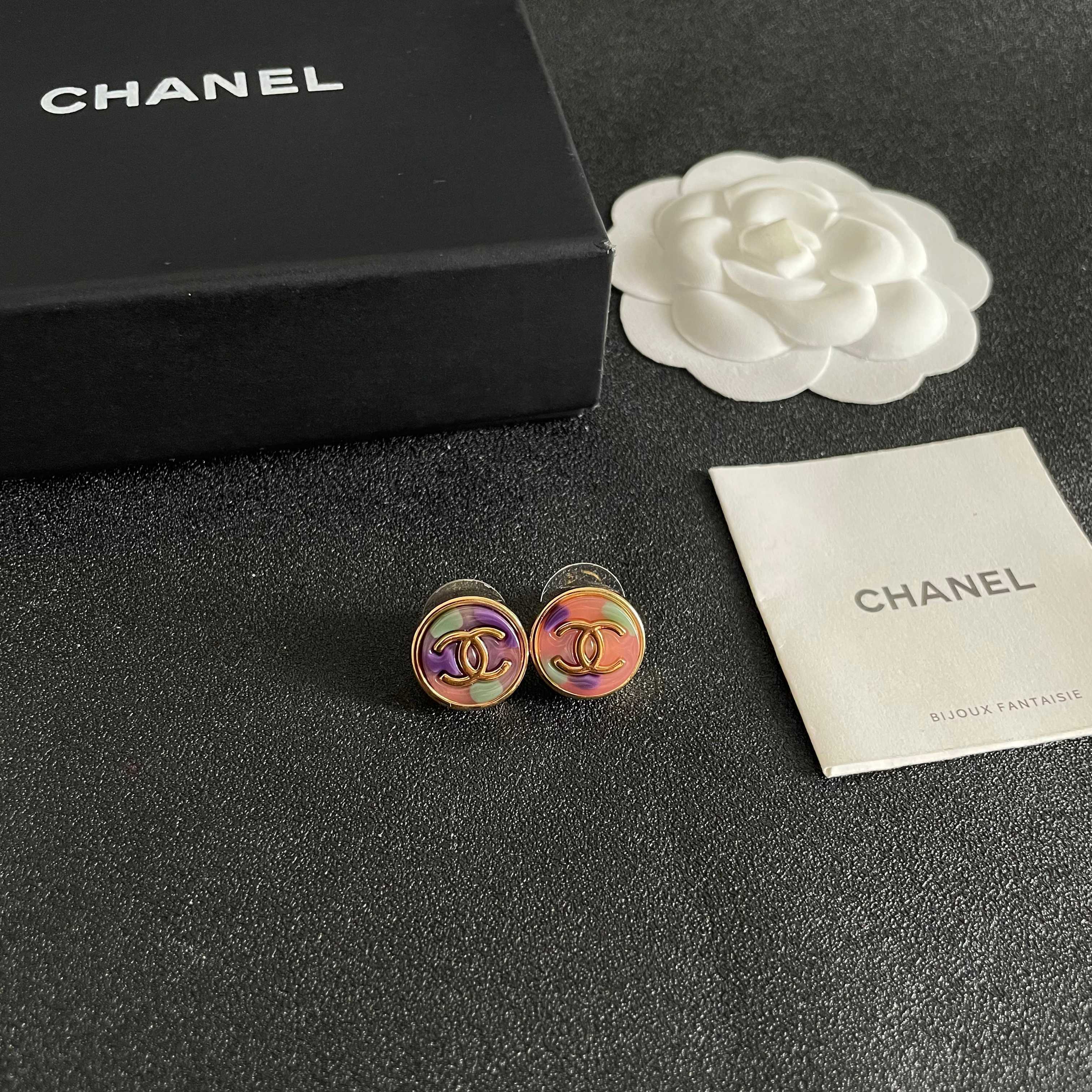 Chanel CC Logo Iridescent Stud Earrings