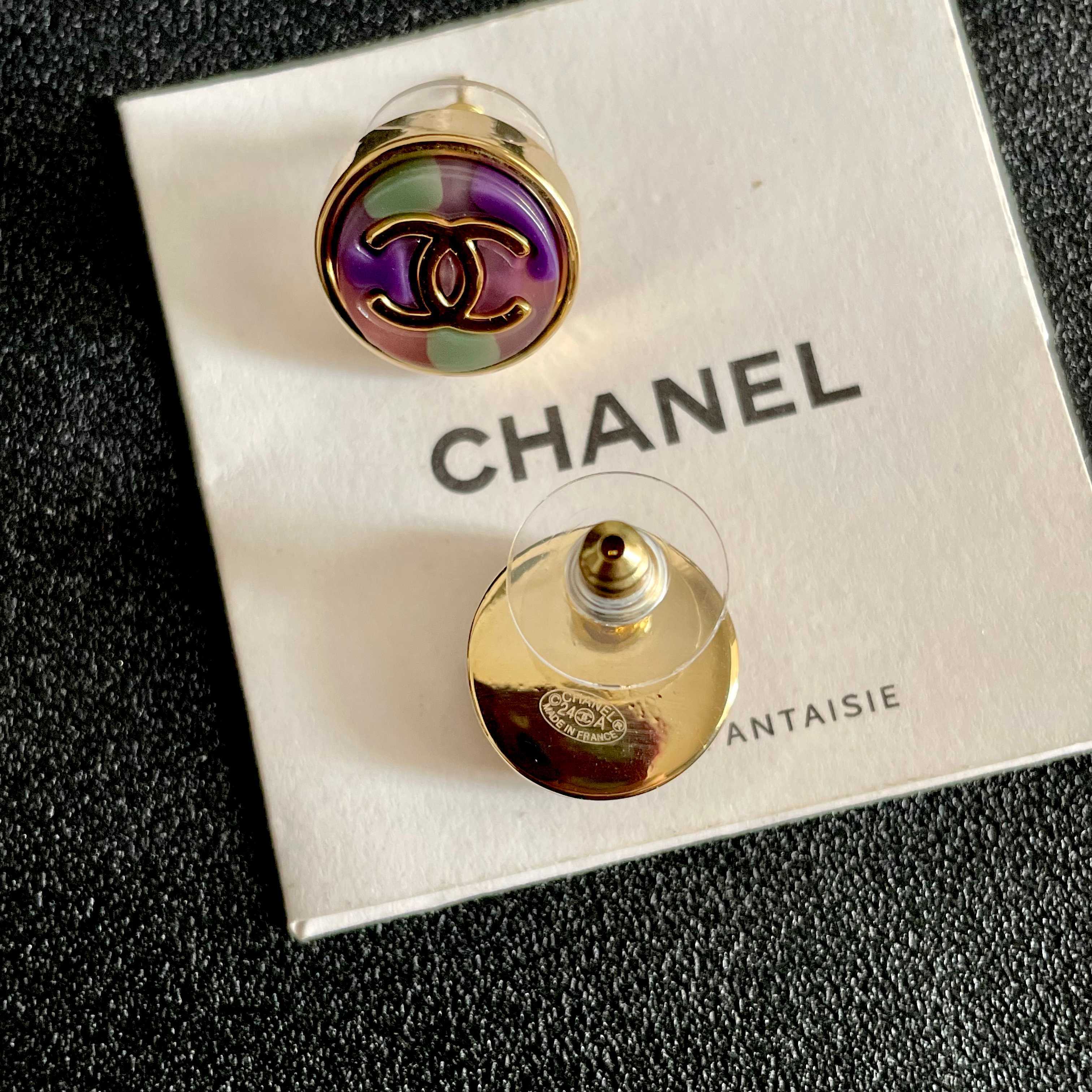 Chanel CC Logo Iridescent Stud Earrings