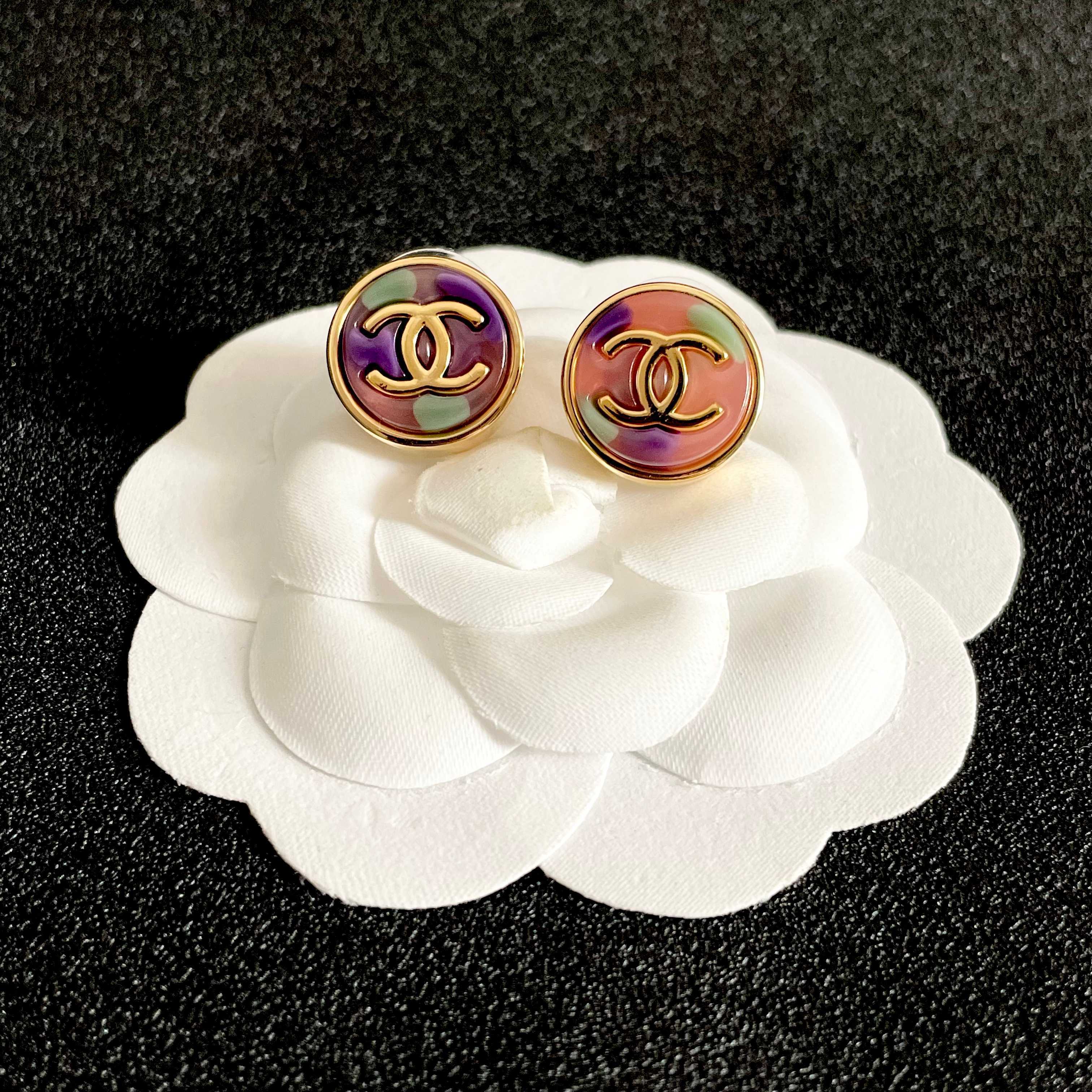 Chanel CC Logo Iridescent Stud Earrings