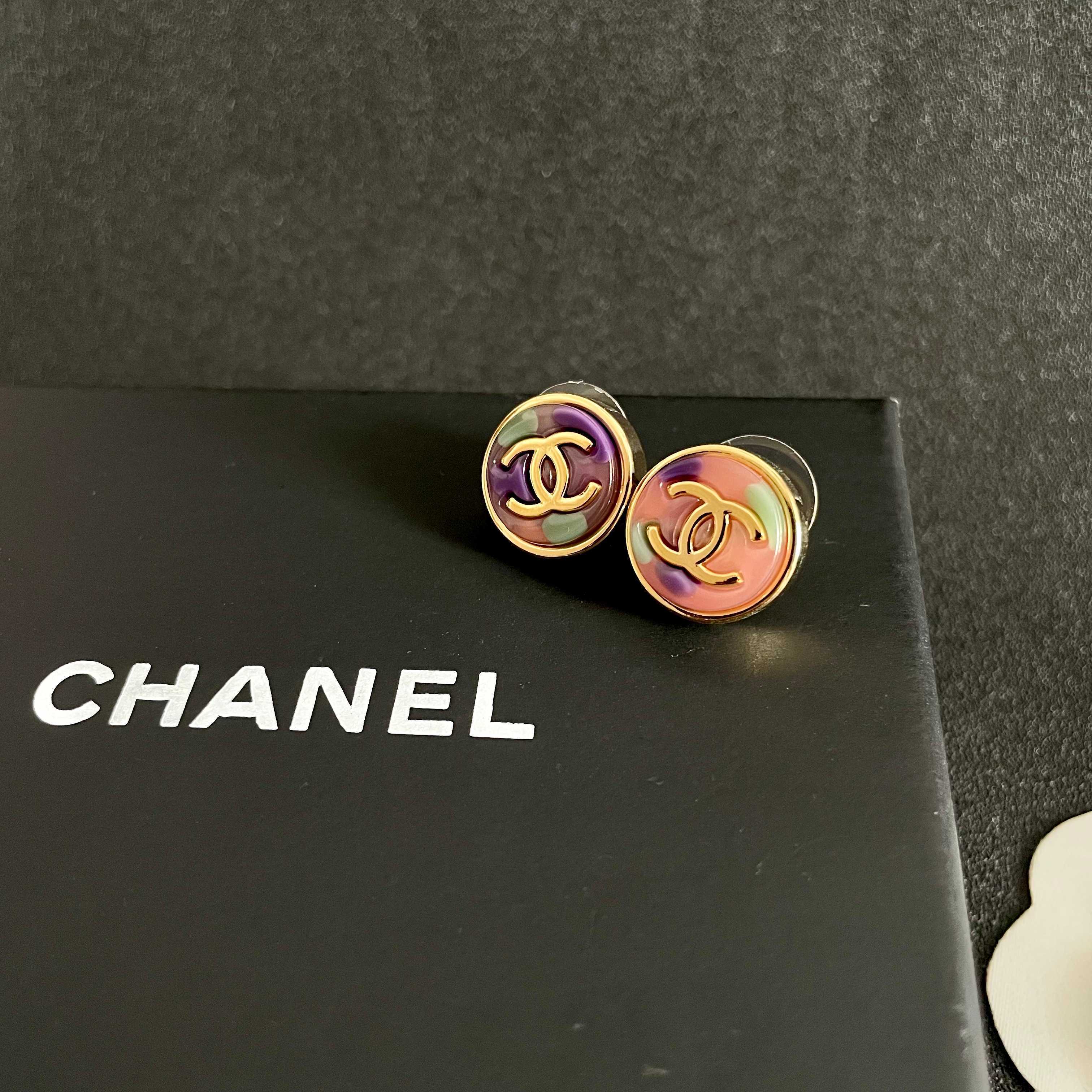 Chanel CC Logo Iridescent Stud Earrings