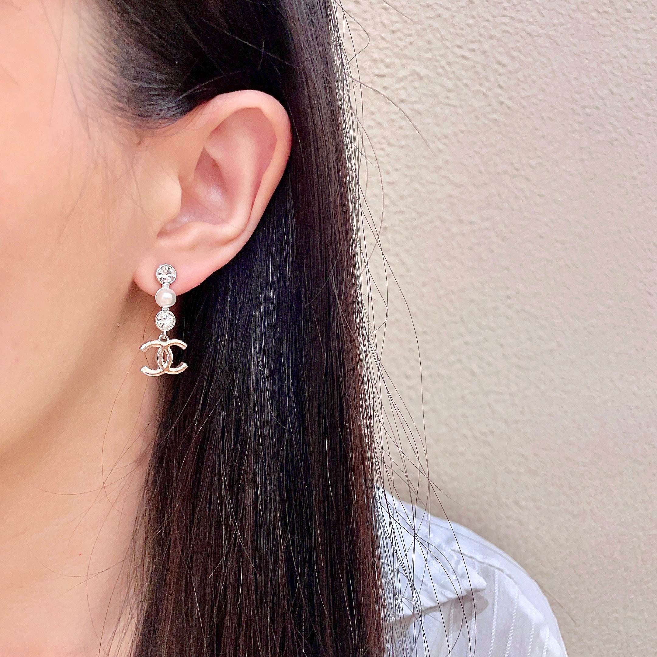 Chanel CC Logo Pearl & Crystal Drop Earrings