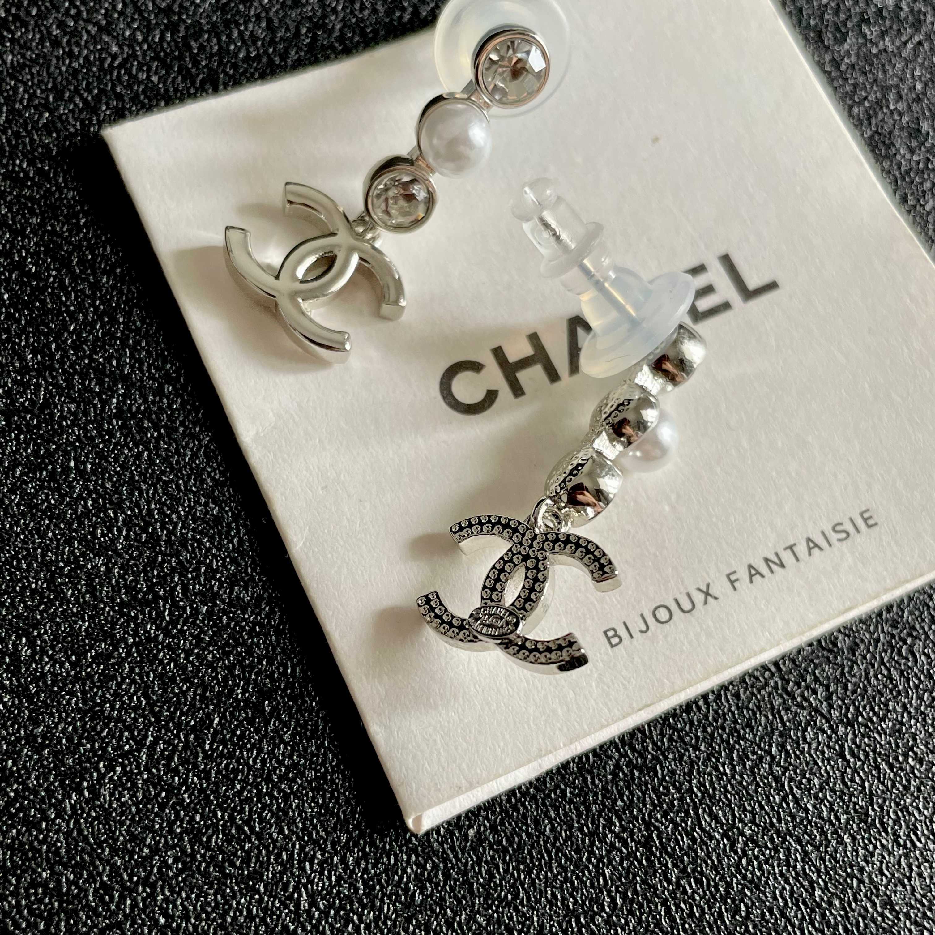 Chanel CC Logo Pearl & Crystal Drop Earrings