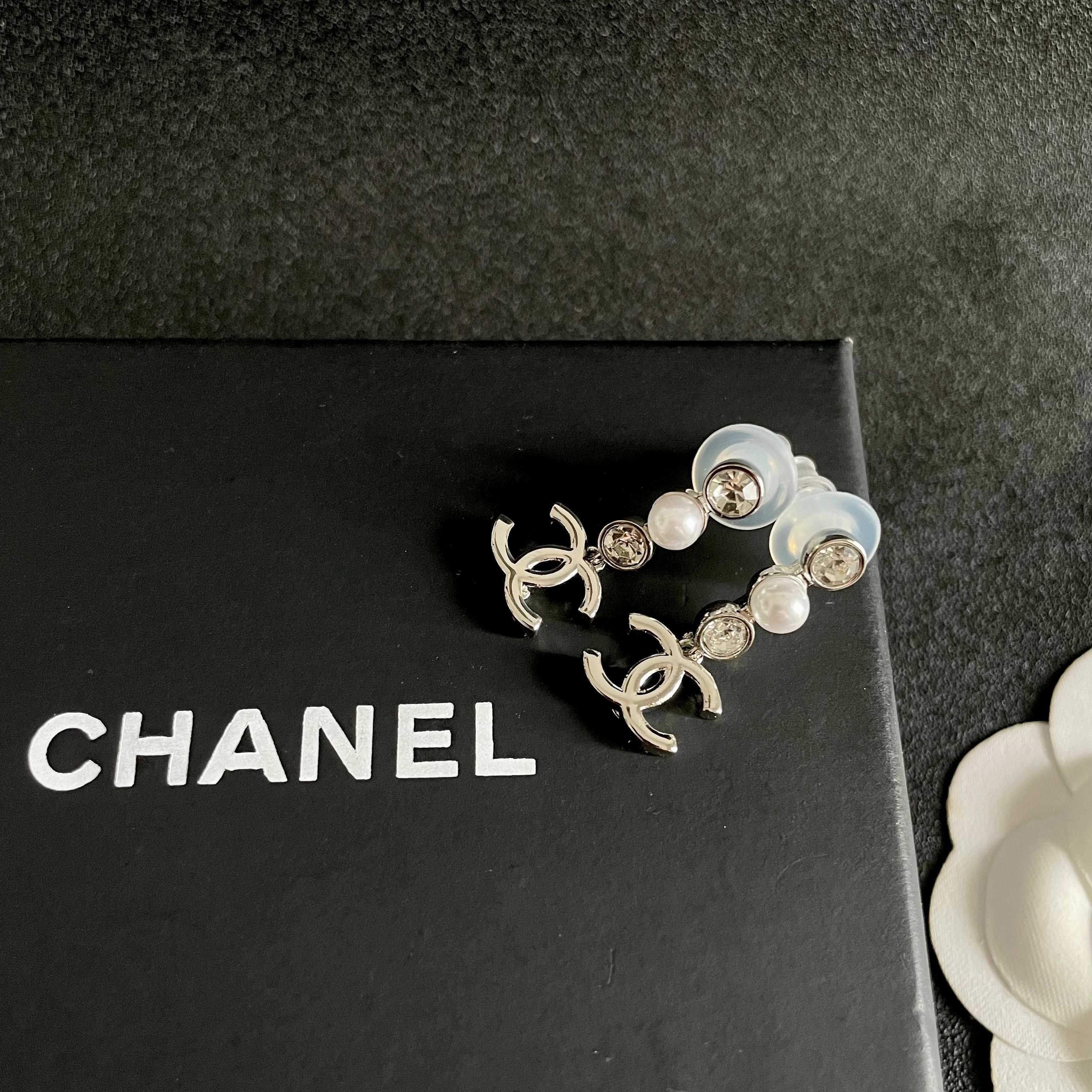 Chanel CC Logo Pearl & Crystal Drop Earrings