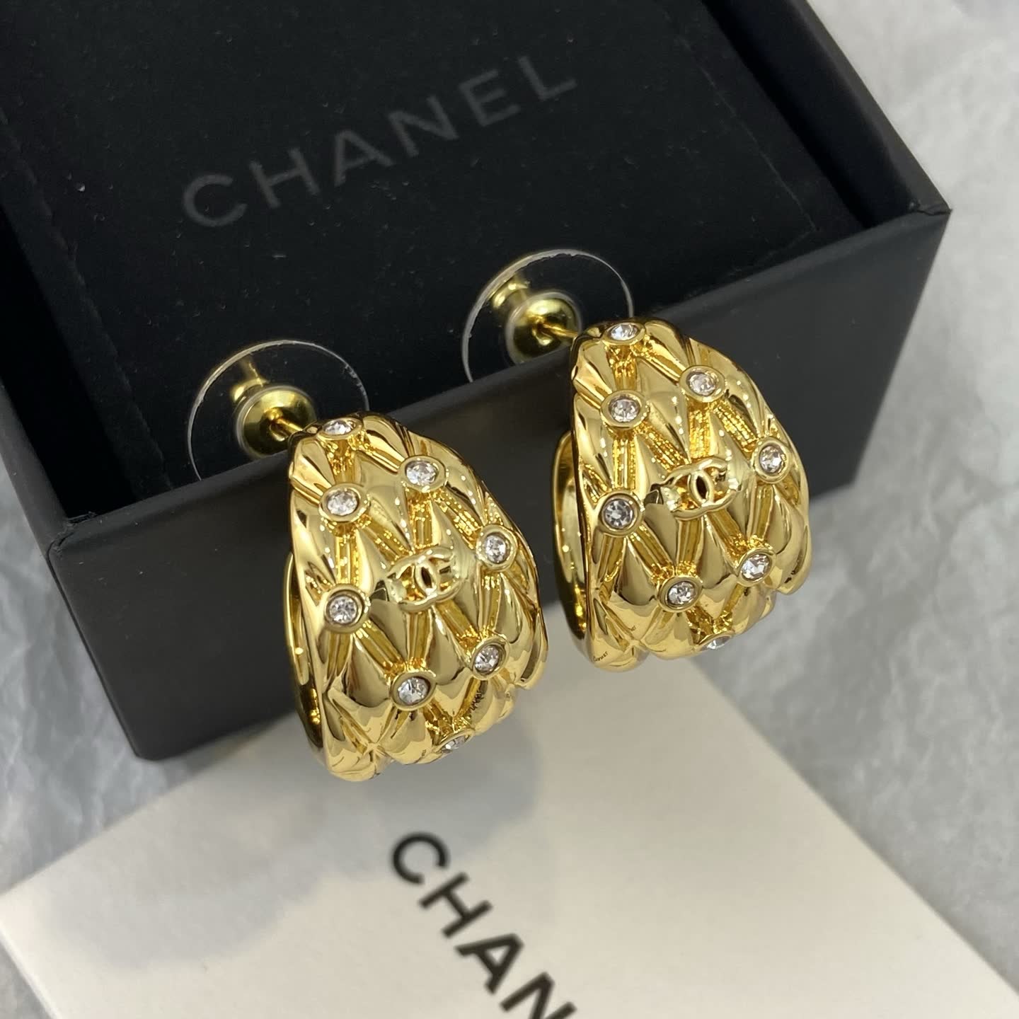 Chanel Gold Tone Diamond Stud Earrings Chanel Gold Tone Diamond Stud Earrings