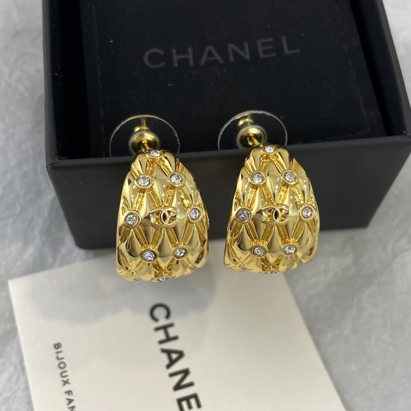 Chanel Gold Tone Diamond Stud Earrings