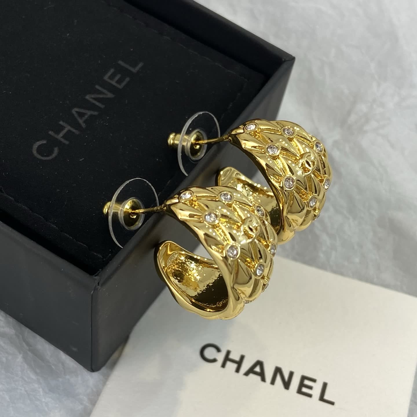 Chanel Gold Tone Diamond Stud Earrings