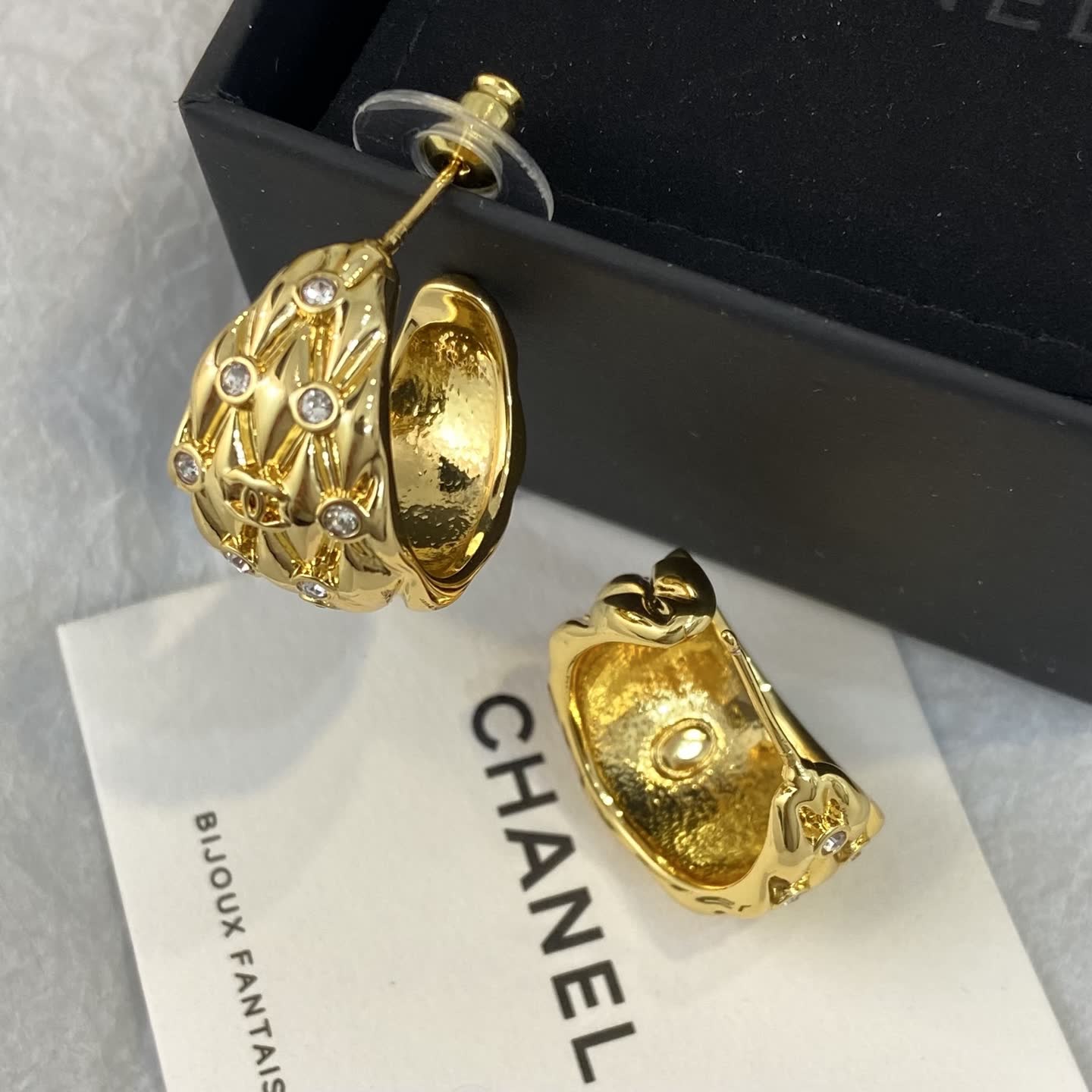 Chanel Gold Tone Diamond Stud Earrings