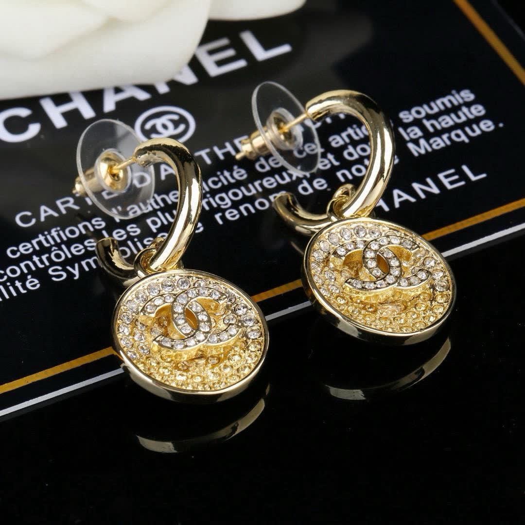 Chanel CC Logo Crystal Earrings