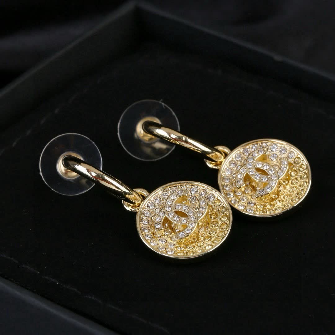 Chanel CC Logo Crystal Earrings