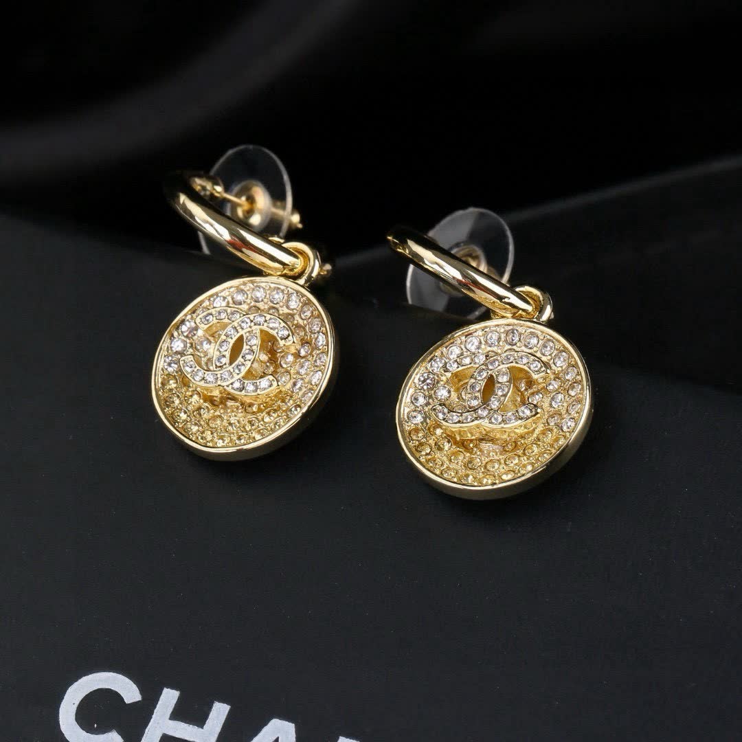 Chanel CC Logo Crystal Earrings