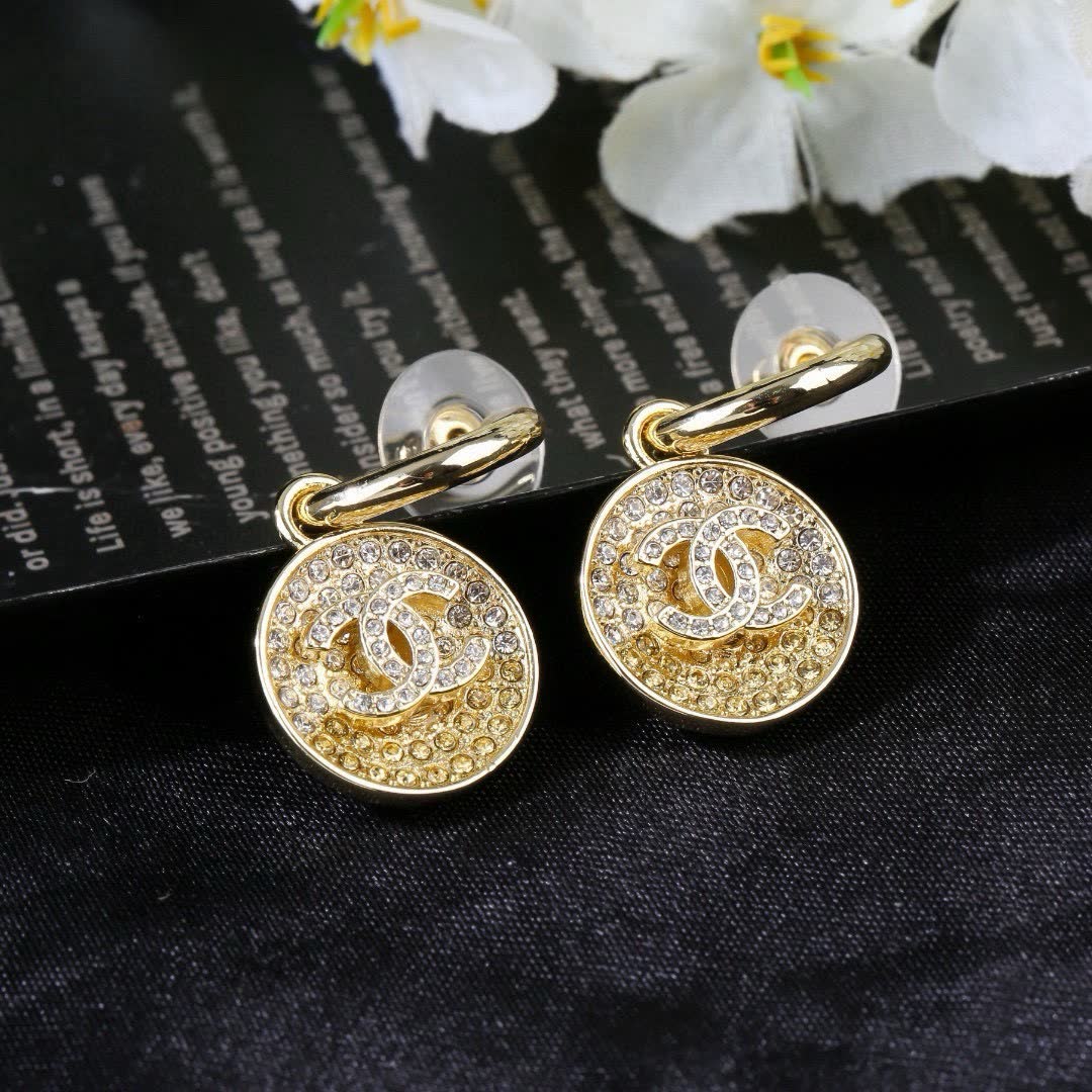 Chanel CC Logo Crystal Earrings