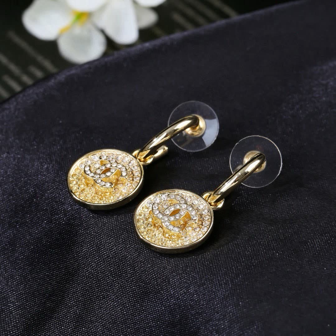 Chanel CC Logo Crystal Earrings