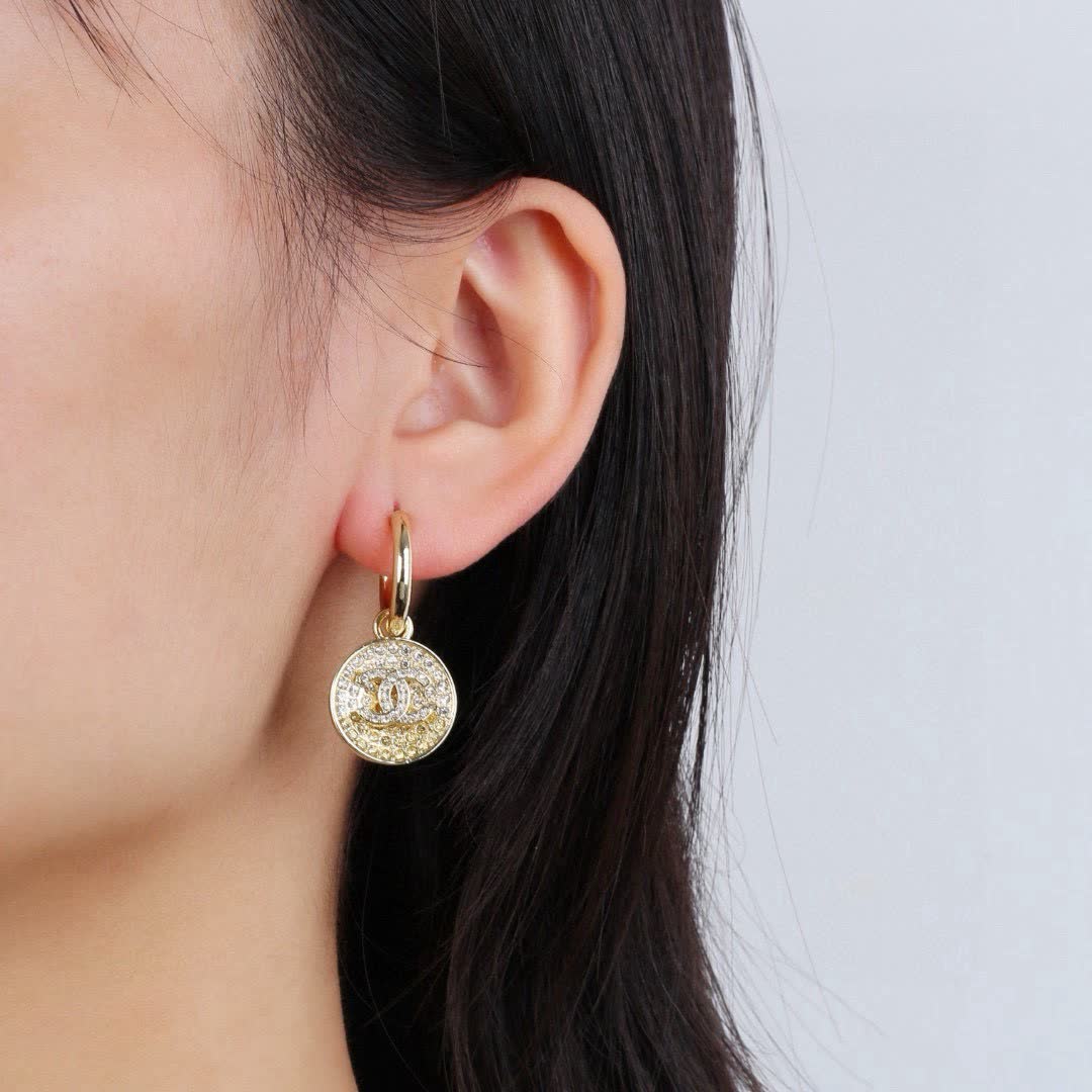 Chanel CC Logo Crystal Earrings