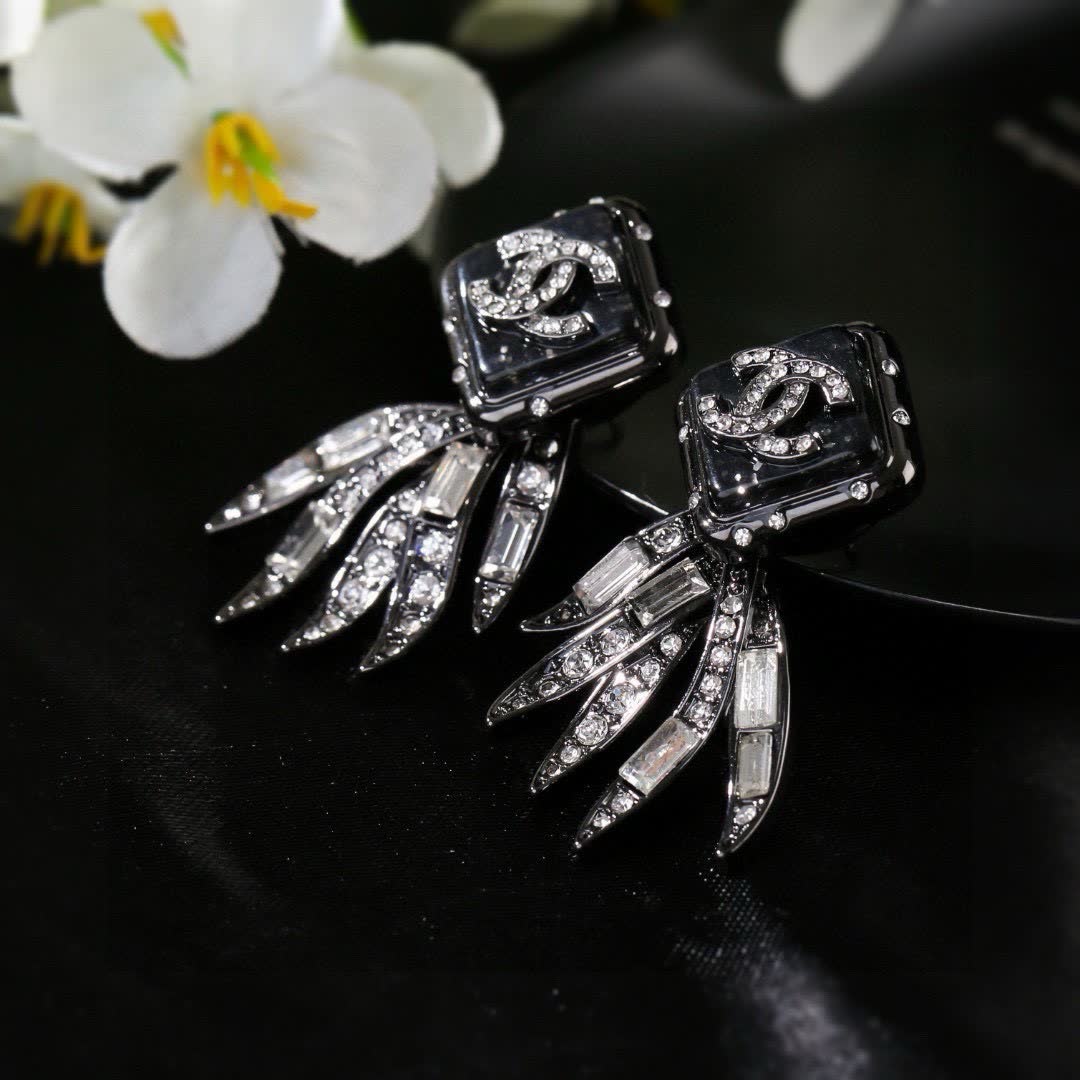Chanel CC Crystal Wing Earrings